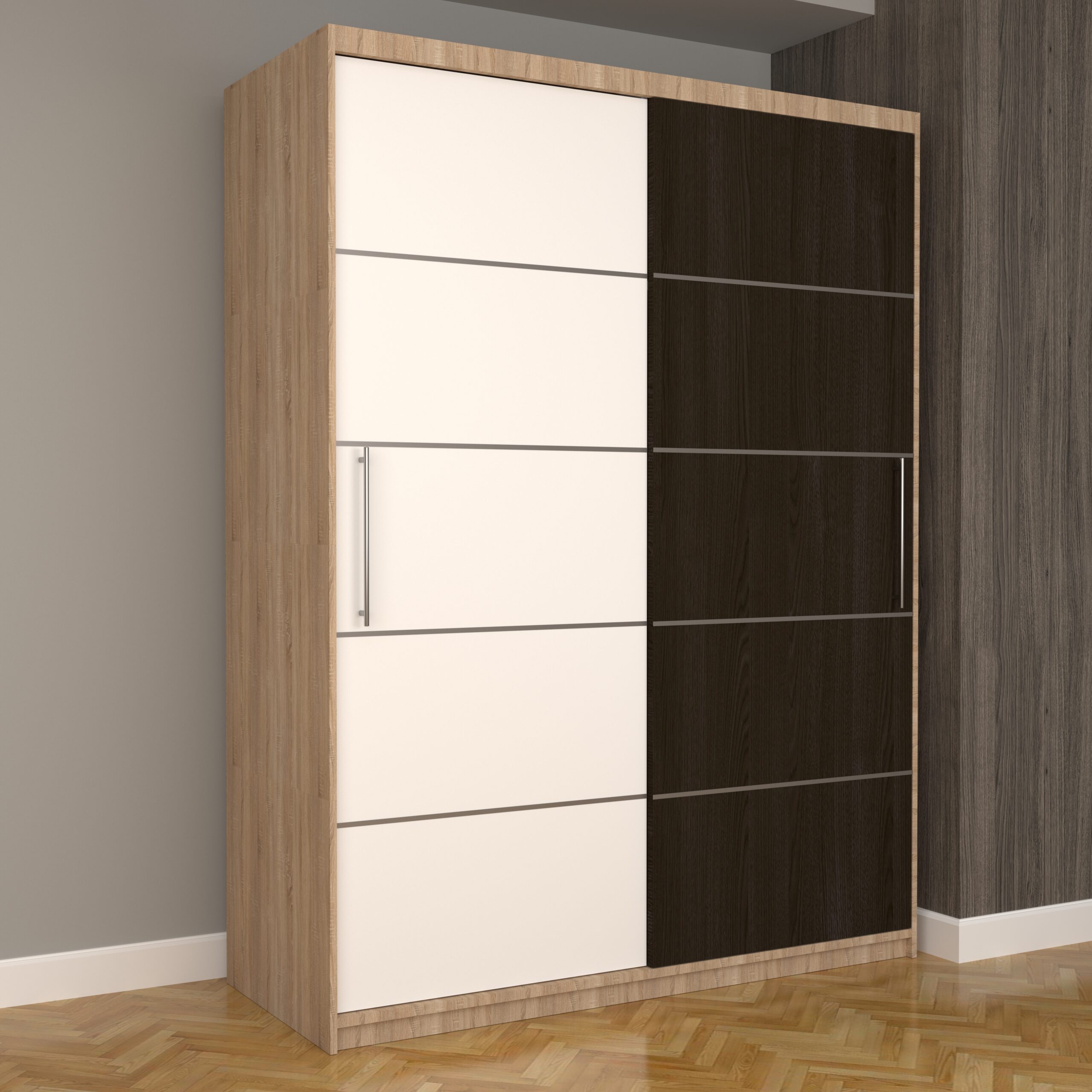 a-49-scaled-1.jpg Dulap Dormitor Nova Plus 150 cm x 200 cm, fara oglinda, Sonoma cu usi glisante Alb Wenge - imagine 1