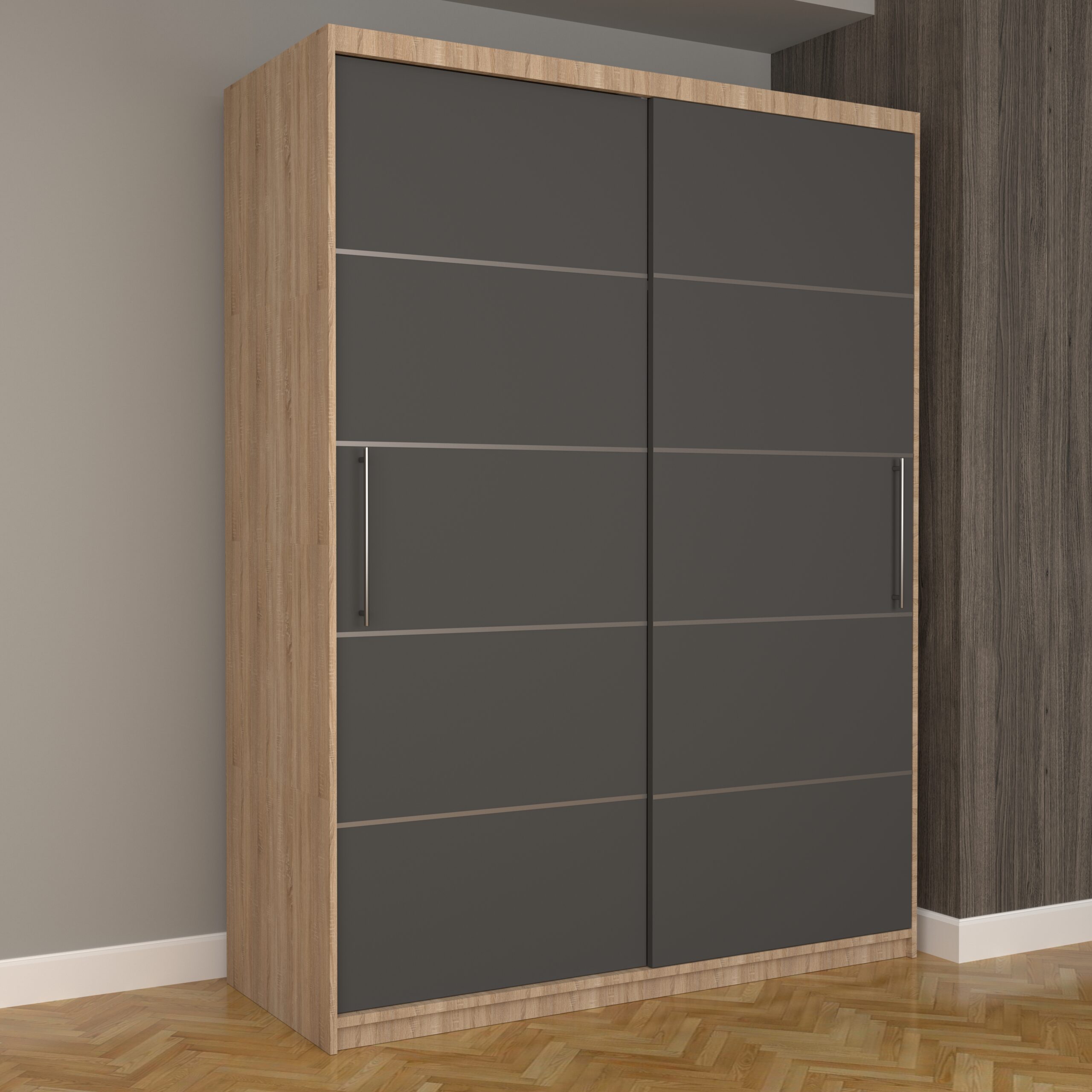 a-50-scaled-1.jpg Dulap Dormitor Nova Plus 150 cm x 200 cm, fara oglinda, Sonoma cu usi glisante Gri - imagine 1