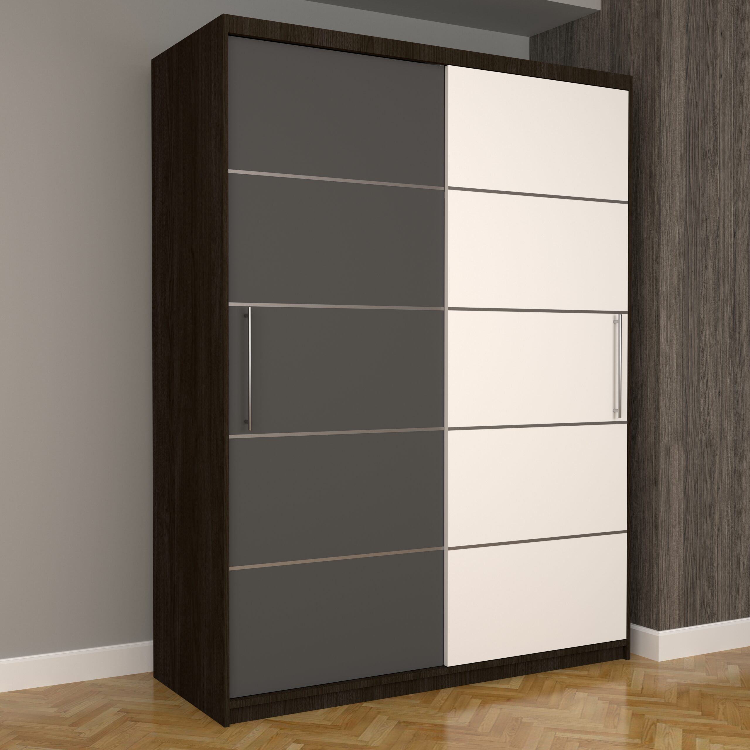 a-56-scaled-1.jpg Dulap Dormitor Nova Plus 150 cm x 200 cm, fara oglinda, Wenge cu usi glisante Gri Alb - imagine 1