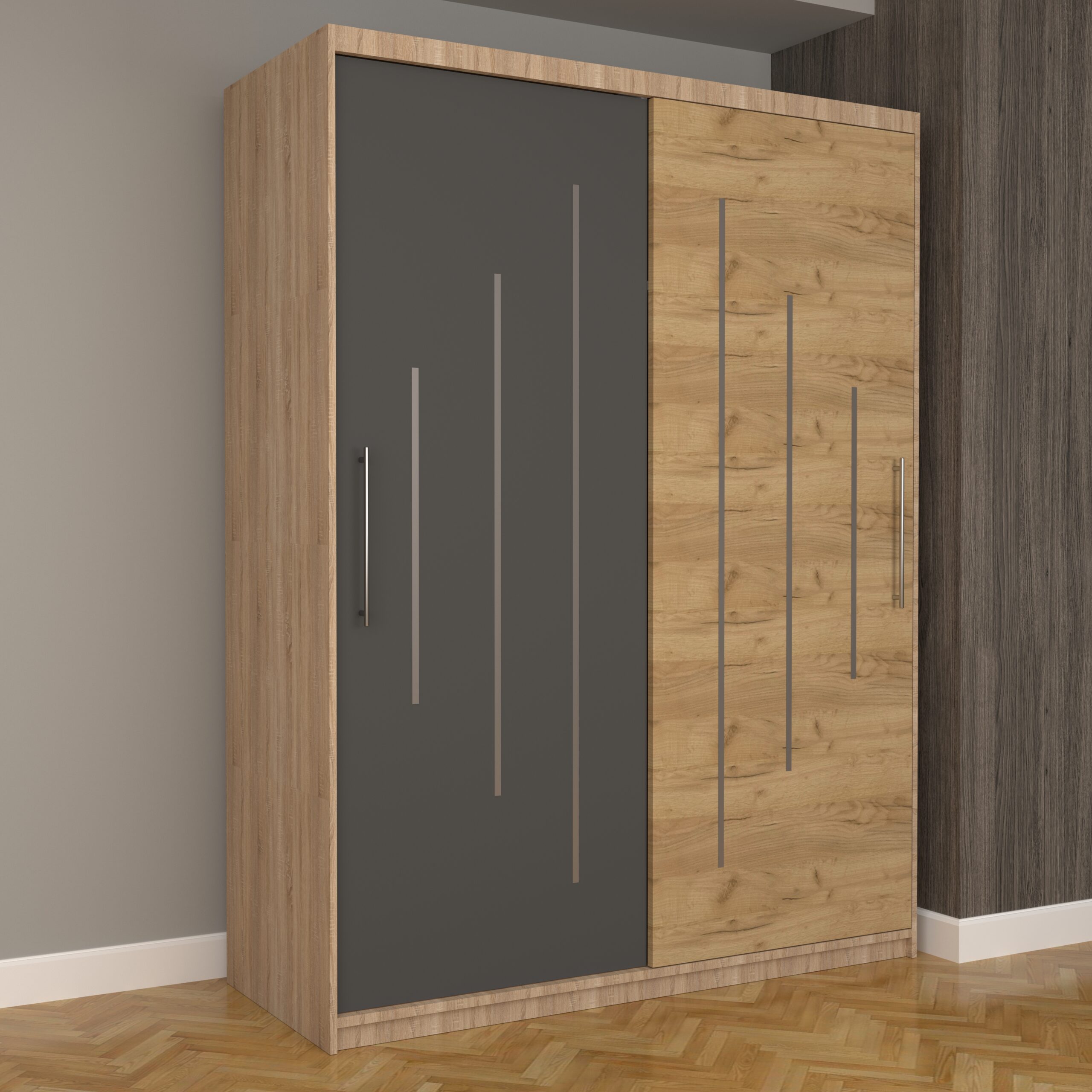 a-80-scaled-1.jpg Dulap Dormitor Nova Ultra 150 cm x 200 cm , fara oglinda , sonoma cu usi glisante gri oak craft gold - imagine 1