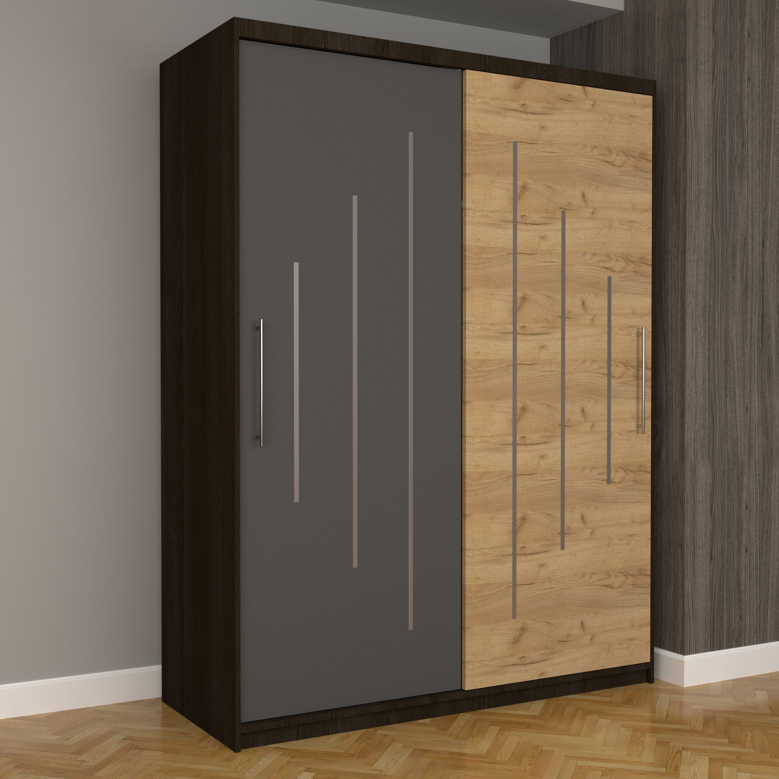 a-81-scaled-1.jpg Dulap Dormitor Nova Ultra 150 cm x 200 cm , fara oglinda , wenge cu usi glisante gri oak craft gold - imagine 1