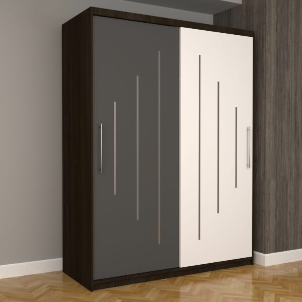 Dulap Dormitor Nova Ultra 150 cm x 200 cm , fara oglinda , wenge cu usi glisante gri alb