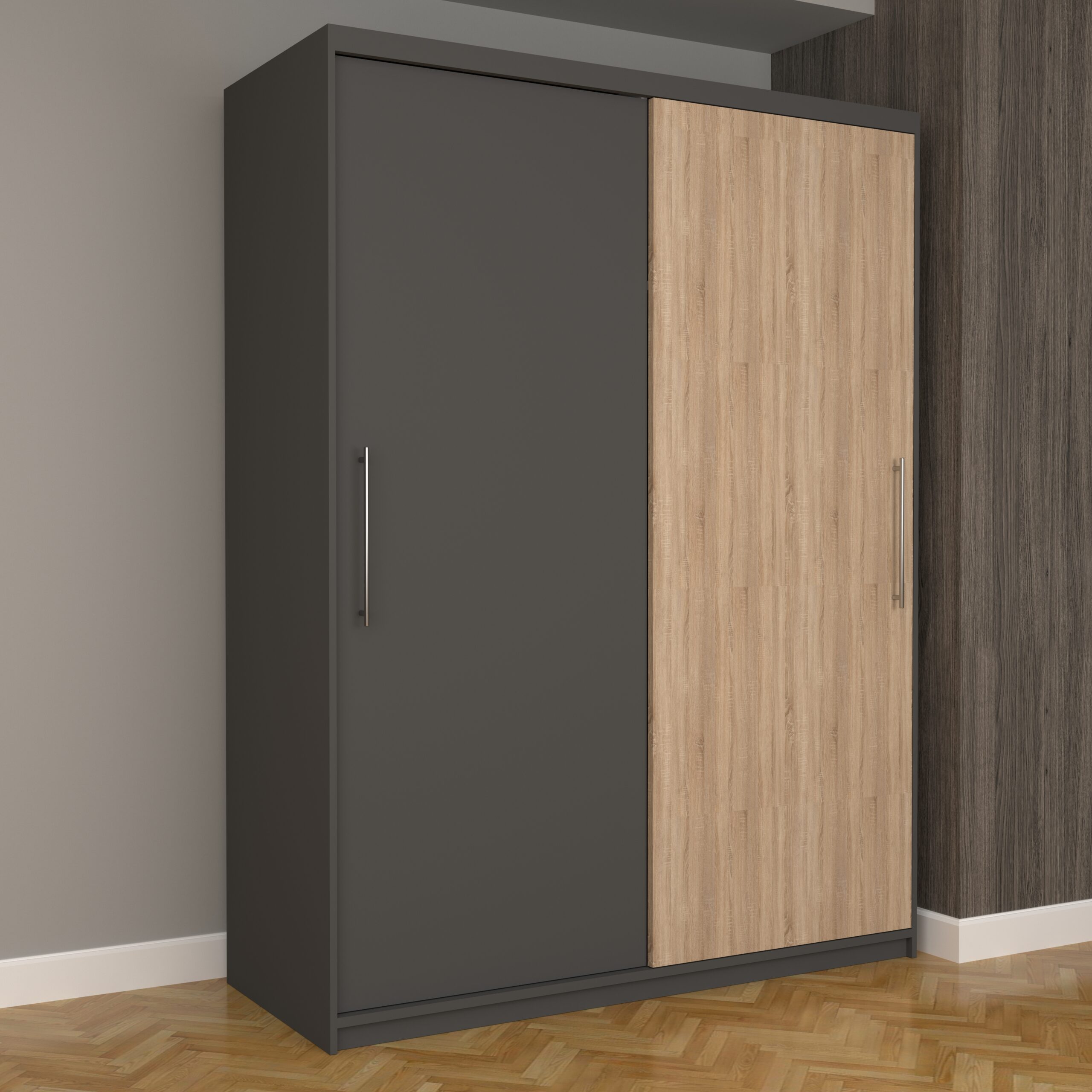 a-93-scaled-1.jpg Dulap Dormitor Nova Eco 150 cm x 200 cm, fara oglinda, gri cu usi glisante gri sonoma - imagine 1