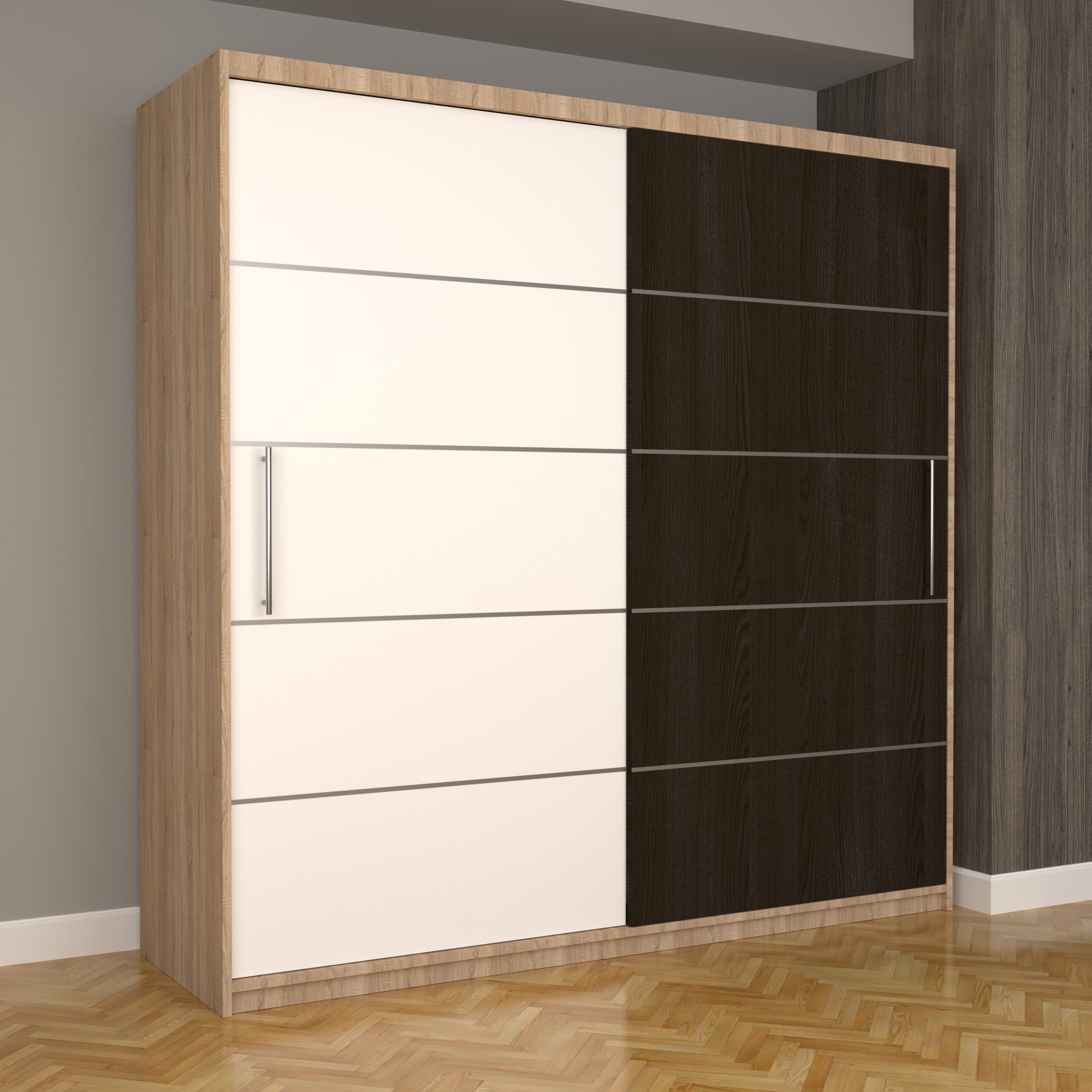 b-40-scaled-1.jpg Dulap Dormitor Nova Plus 200 cm x 200 cm, fara oglinda, Sonoma cu usi glisante Alb Wenge - imagine 1