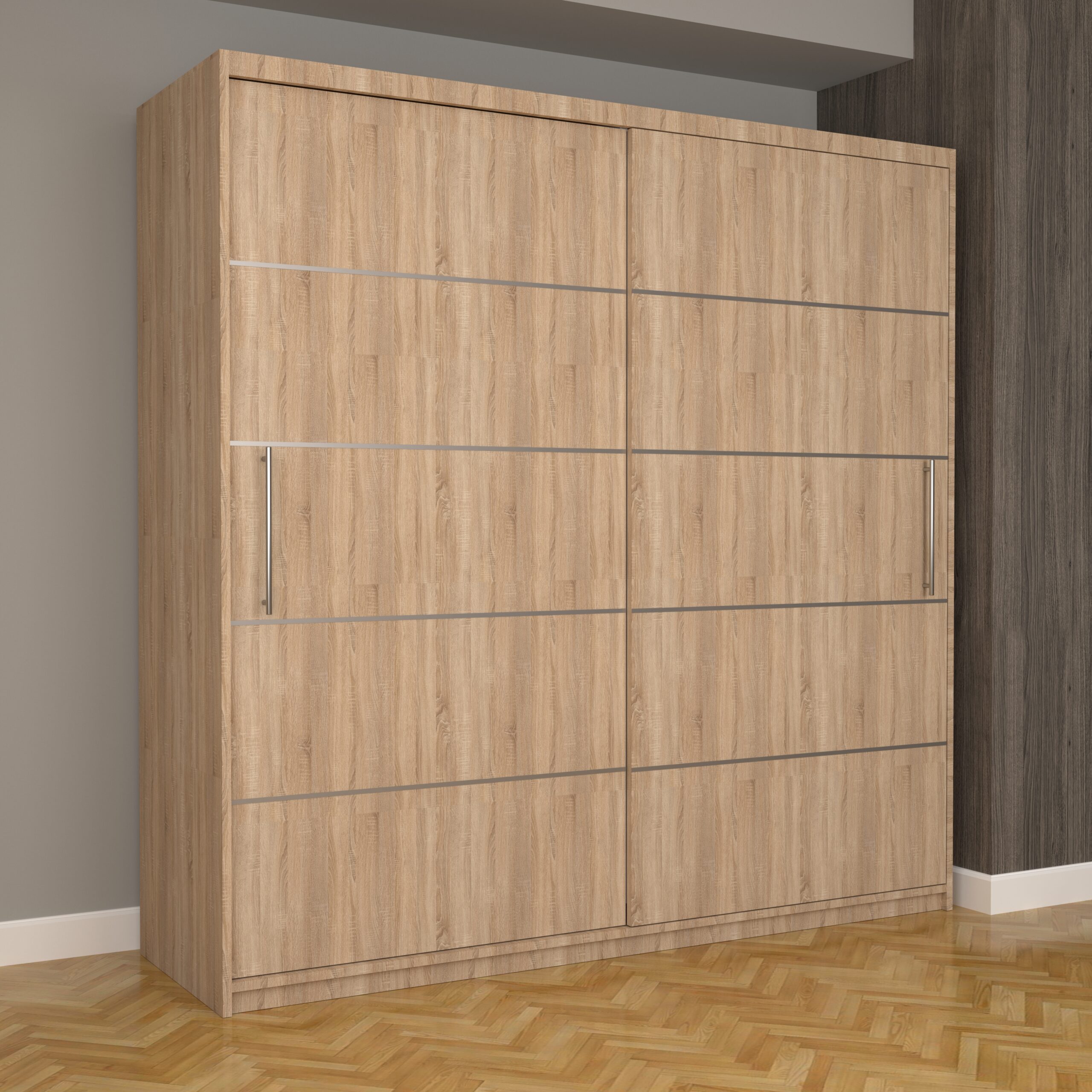 b-43-scaled-1.jpg Dulap Dormitor Nova Plus 200 cm x 200 cm, fara oglinda, Sonoma cu usi glisante Sonoma - imagine 1