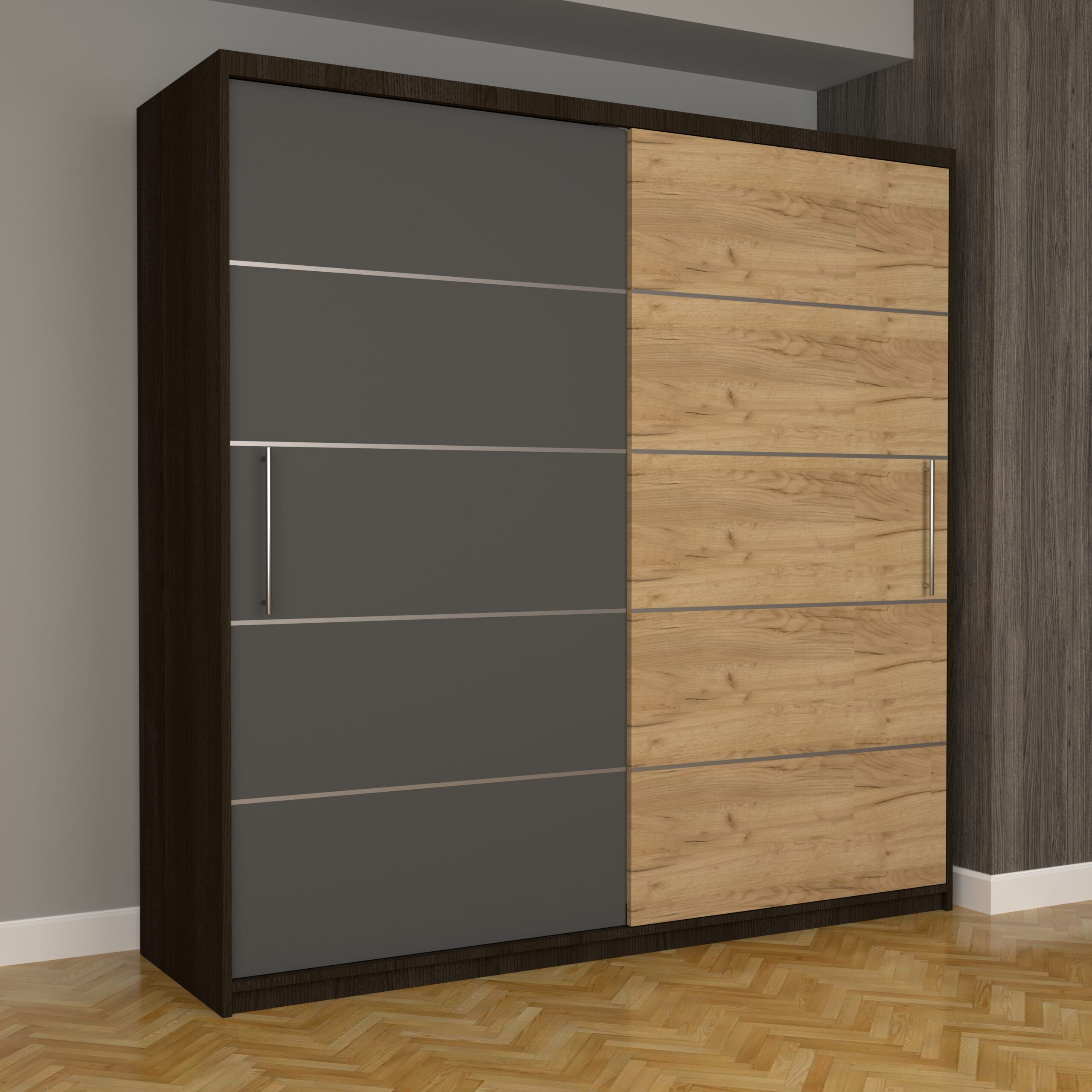 b-49-scaled-1.jpg Dulap Dormitor Nova Plus 200 cm x 200 cm, fara oglinda, Wenge cu usi glisante Gri Oak Craft Gold - imagine 1