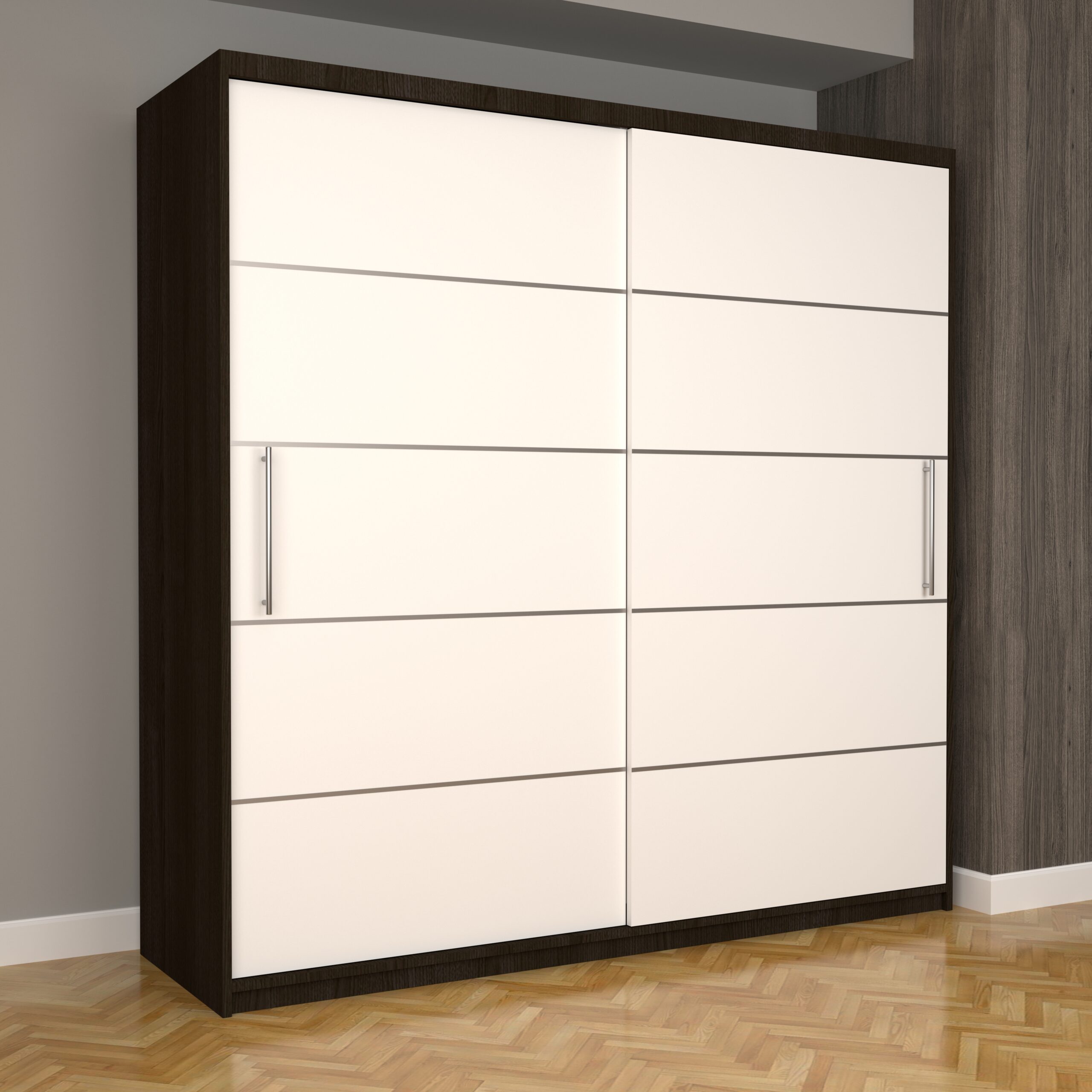 b-52-scaled-1.jpg Dulap Dormitor Nova Plus 200 cm x 200 cm, fara oglinda, Wenge cu usi glisante Alb - imagine 1