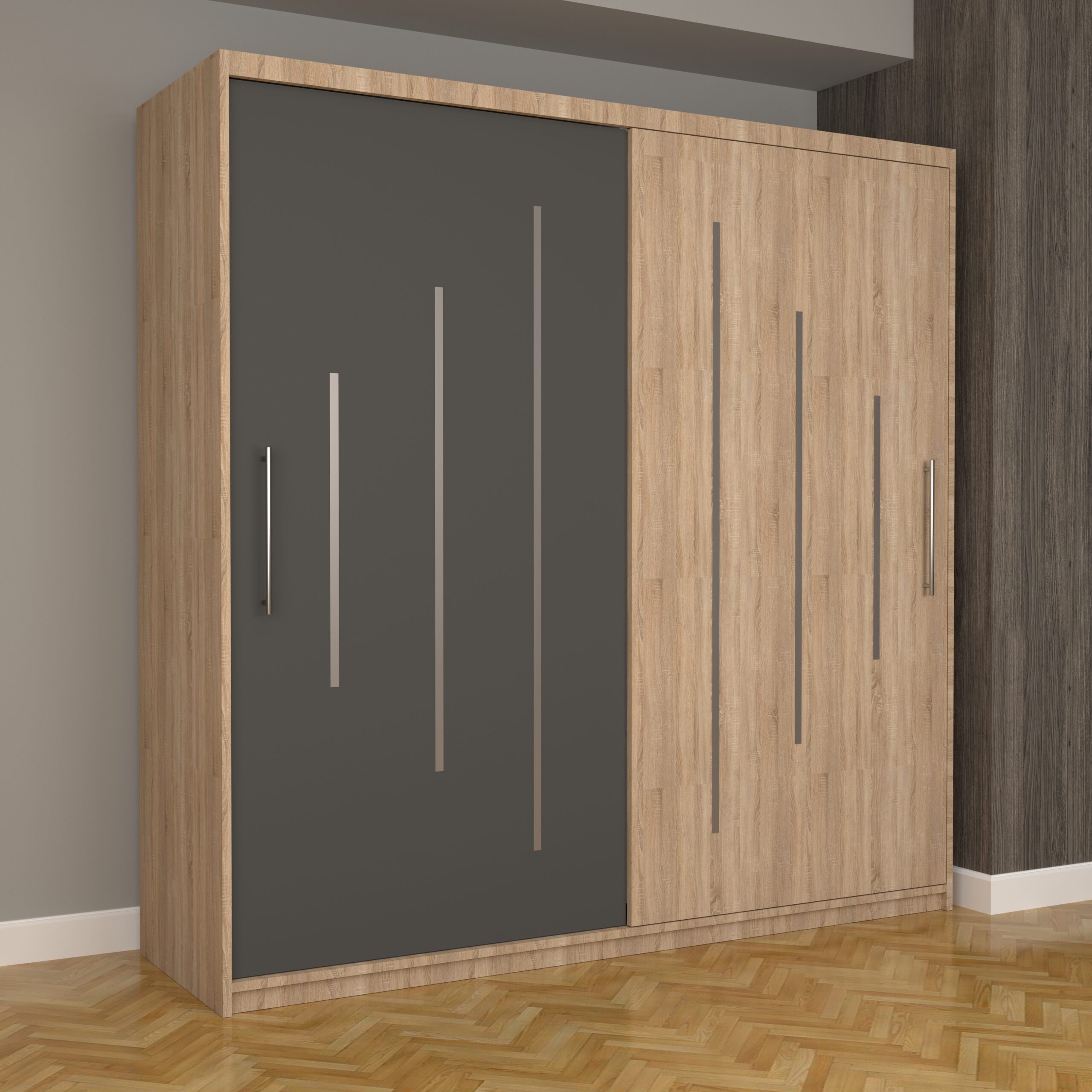 b-66-scaled-1.jpg Dulap Dormitor Nova Ultra 200 cm x 200 cm , fara oglinda , sonoma cu usi glisante gri sonoma - imagine 1