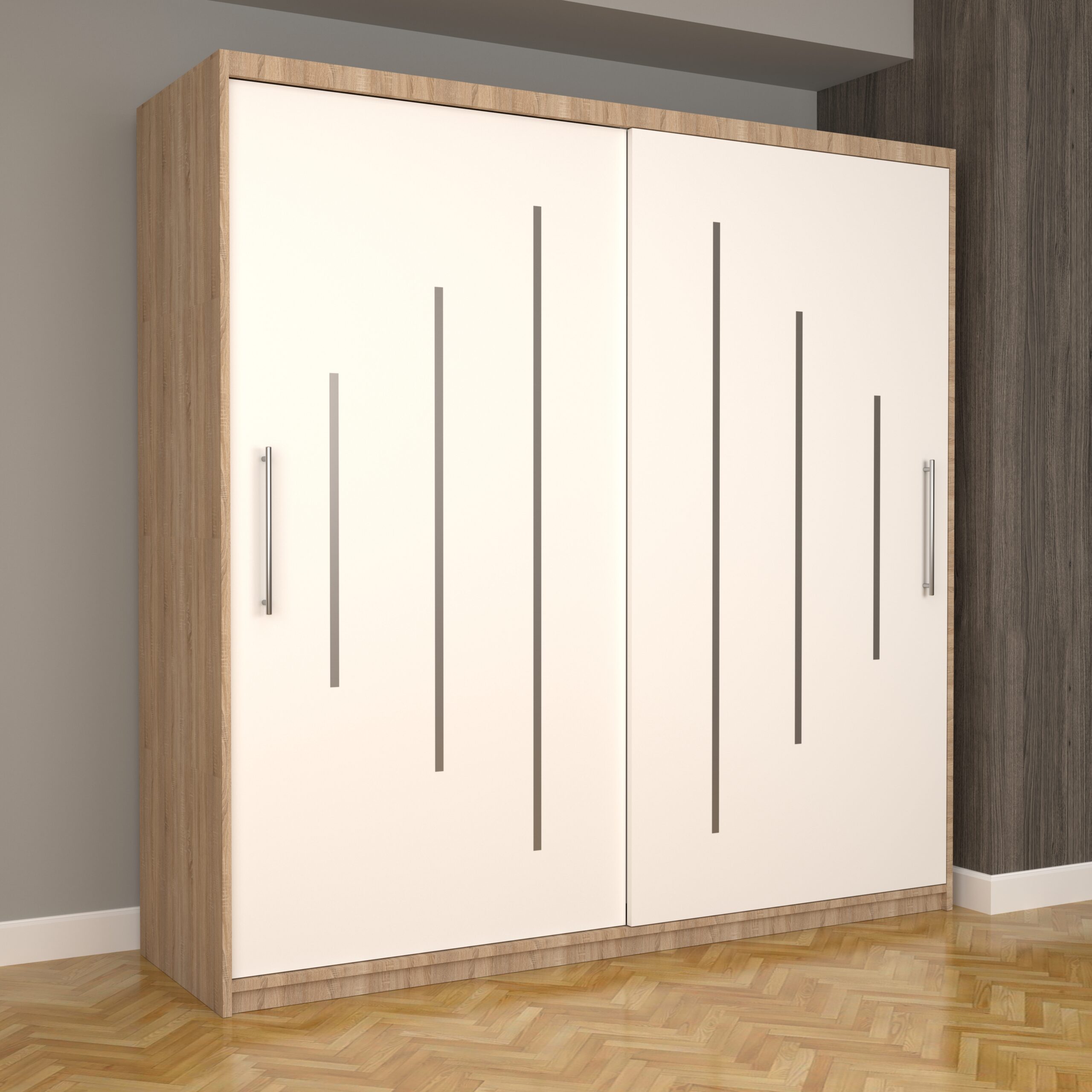 b-72-scaled-1.jpg Dulap Dormitor Nova Ultra 200 cm x 200 cm , fara oglinda , sonoma cu usi glisante albe - imagine 1