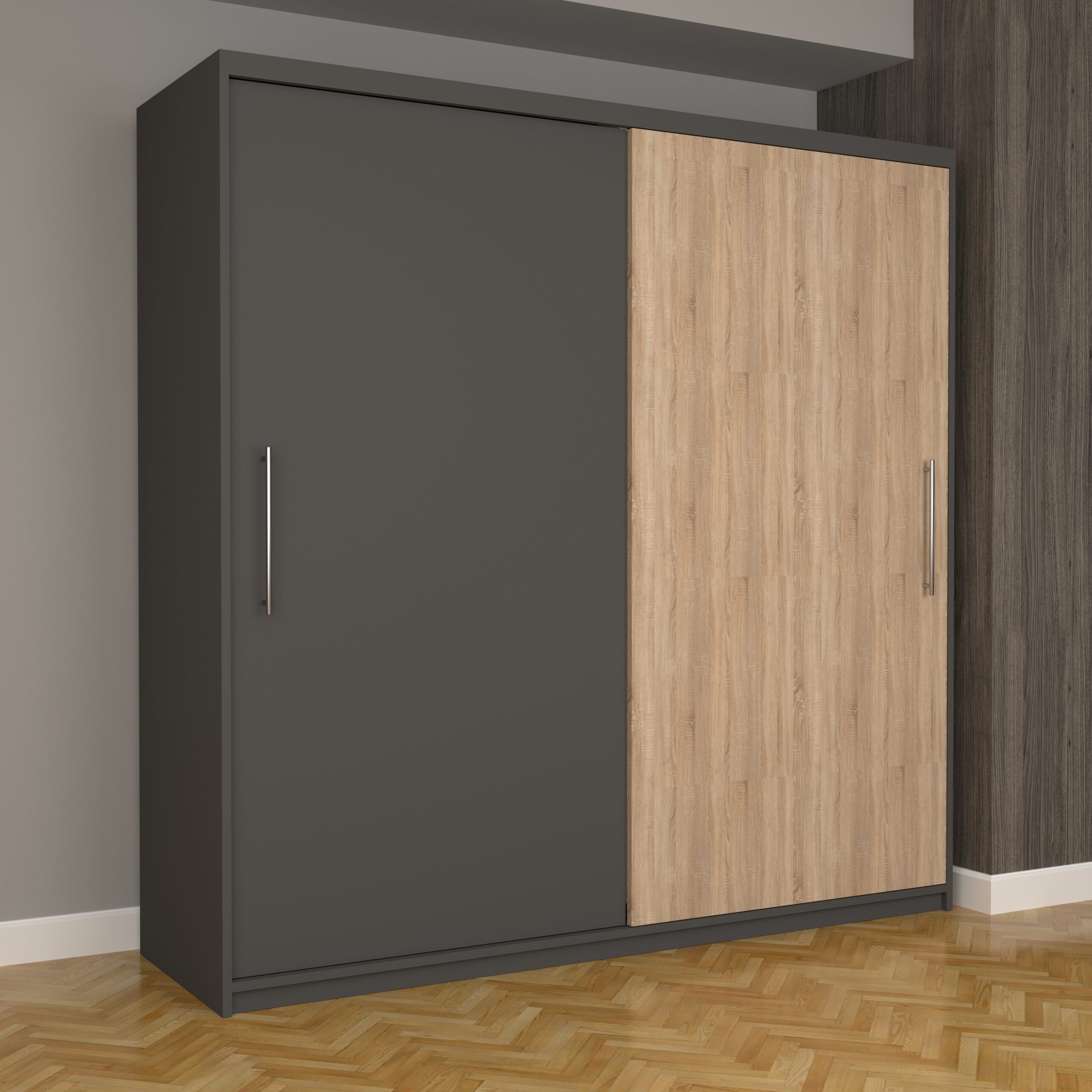 b-86-scaled-1.jpg Dulap Dormitor Nova Eco 200 cm x 200 cm Fara oglinda Gri cu usi glisante Gri Sonoma - imagine 1