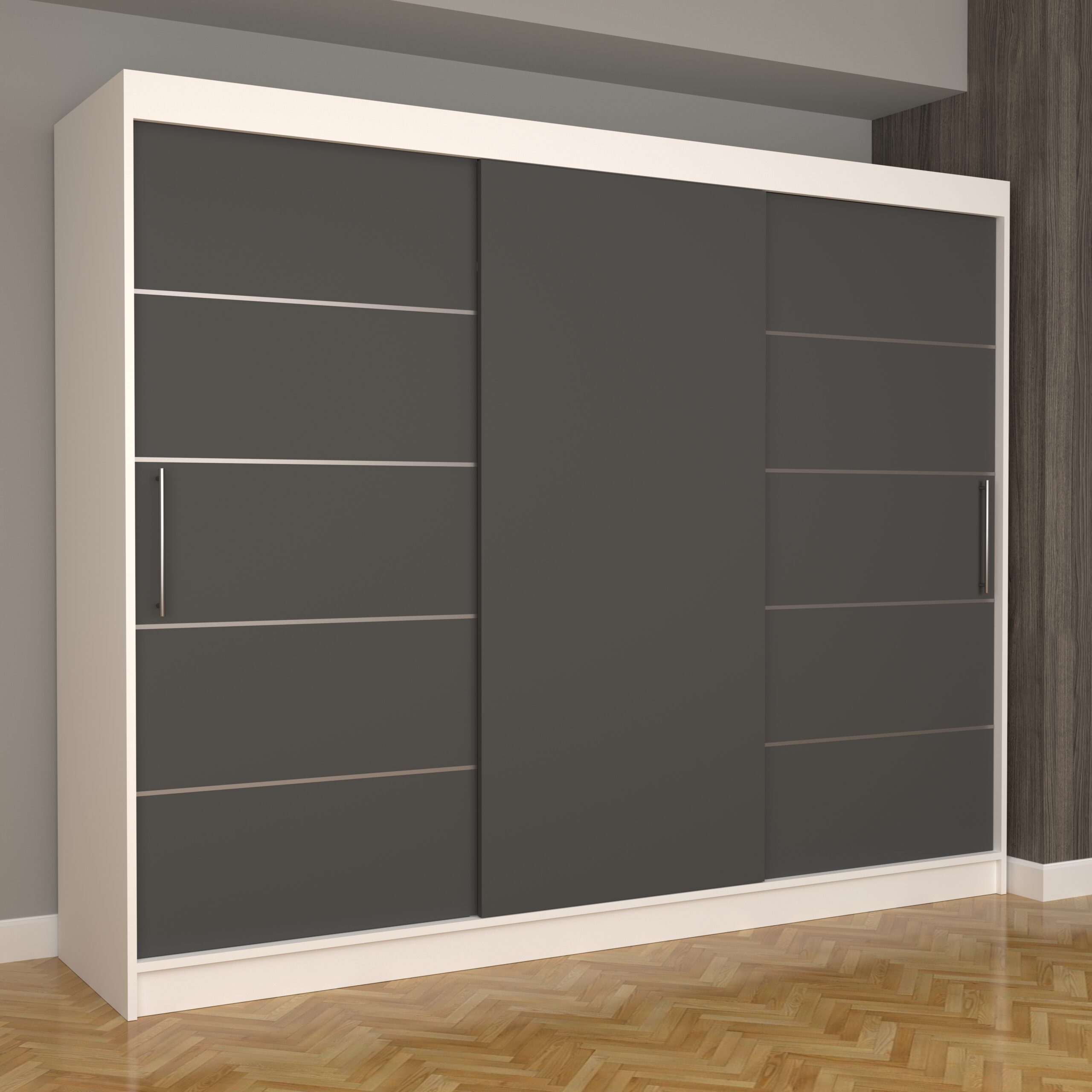 c-15-scaled-1.jpg Dulap Dormitor Nova Plus 250 cm x 200 cm , fara oglinda , Alb cu usi glisante Gri - imagine 1