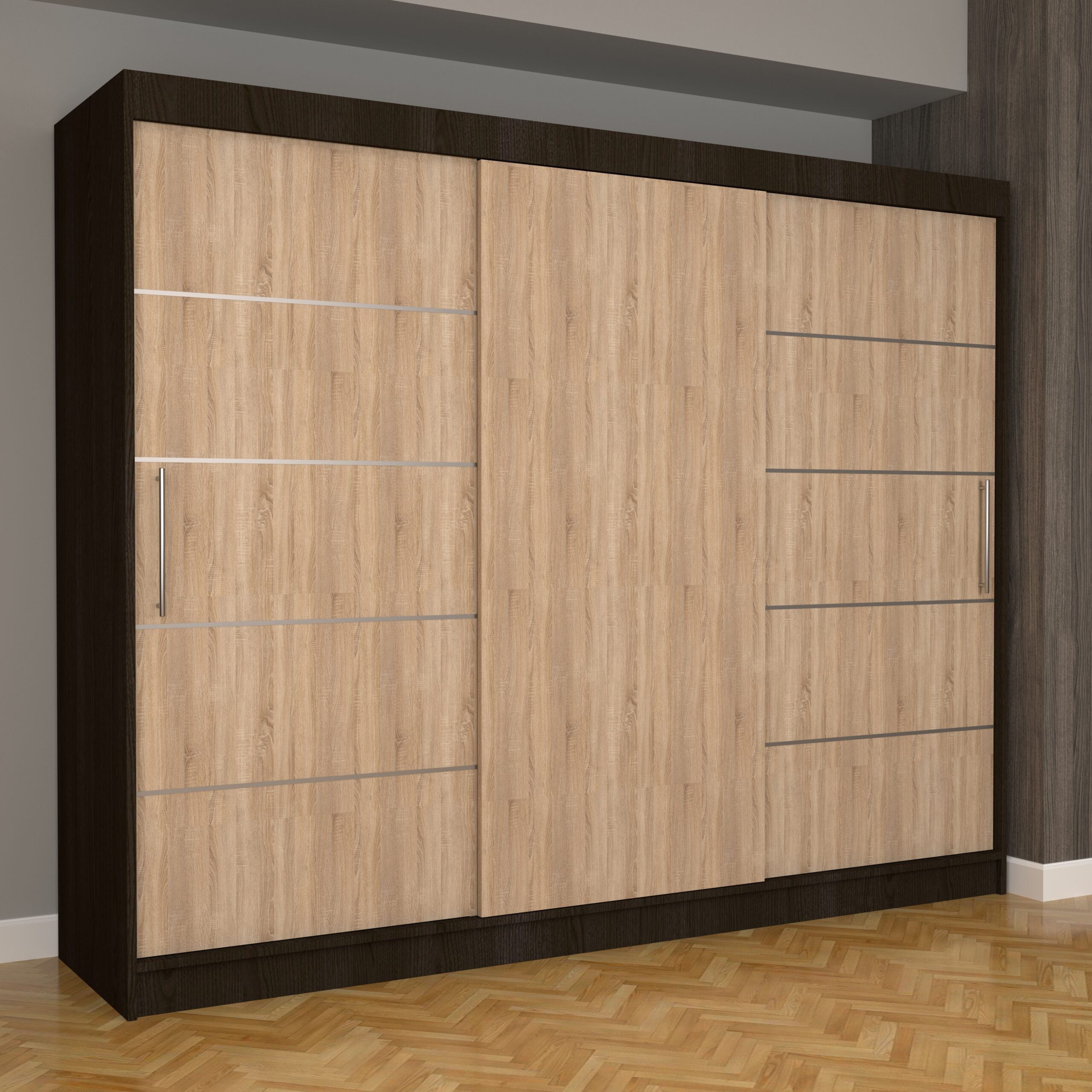 c-22-scaled-1.jpg Dulap Dormitor Nova Plus 250 cm x 200 cm , fara oglinda , Wenge cu usi glisante Sonoma - imagine 1