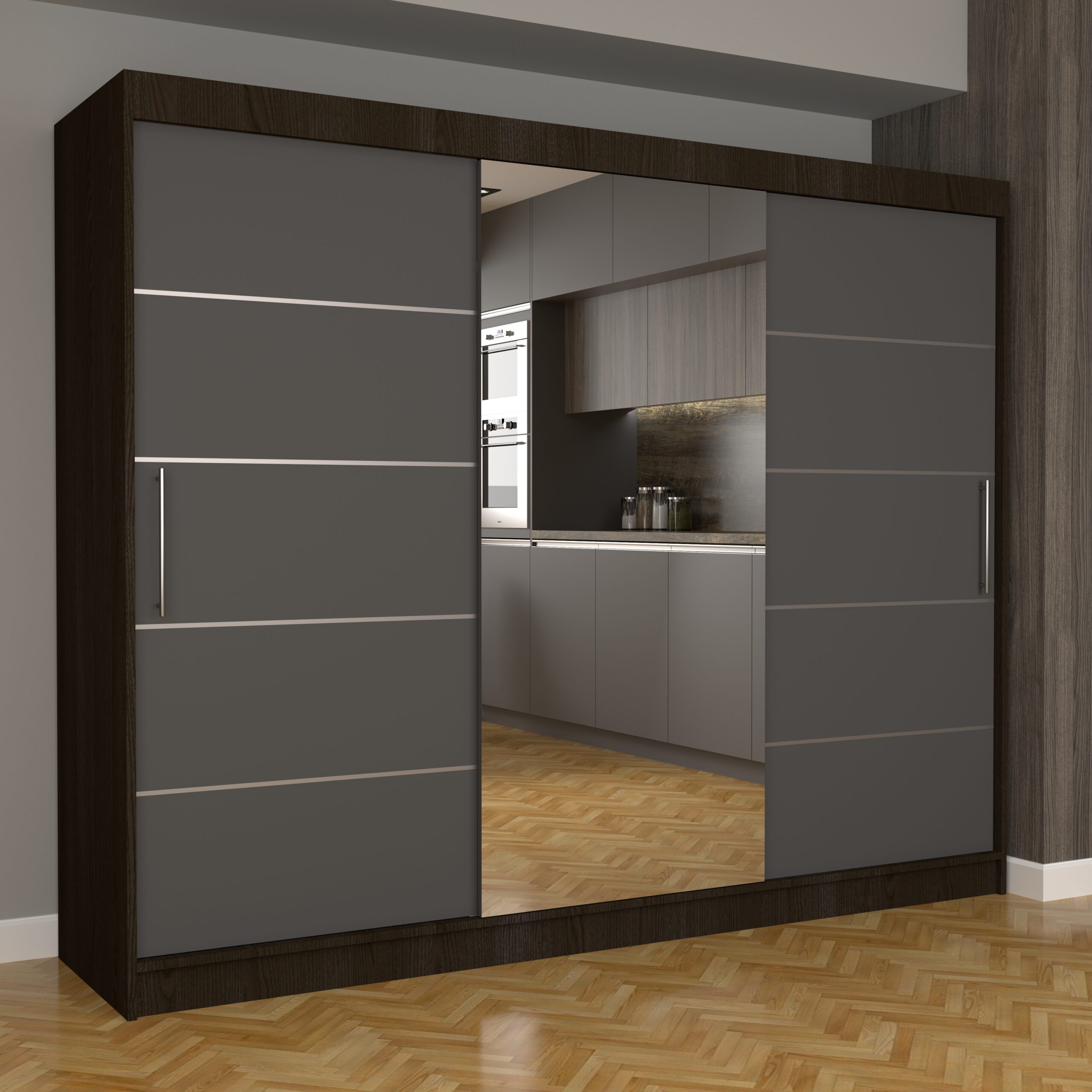 c-36-scaled-1.jpg Dulap Dormitor Nova Plus 250 cm x 200 cm , cu oglinda , Wenge cu usi glisante Gri - imagine 1