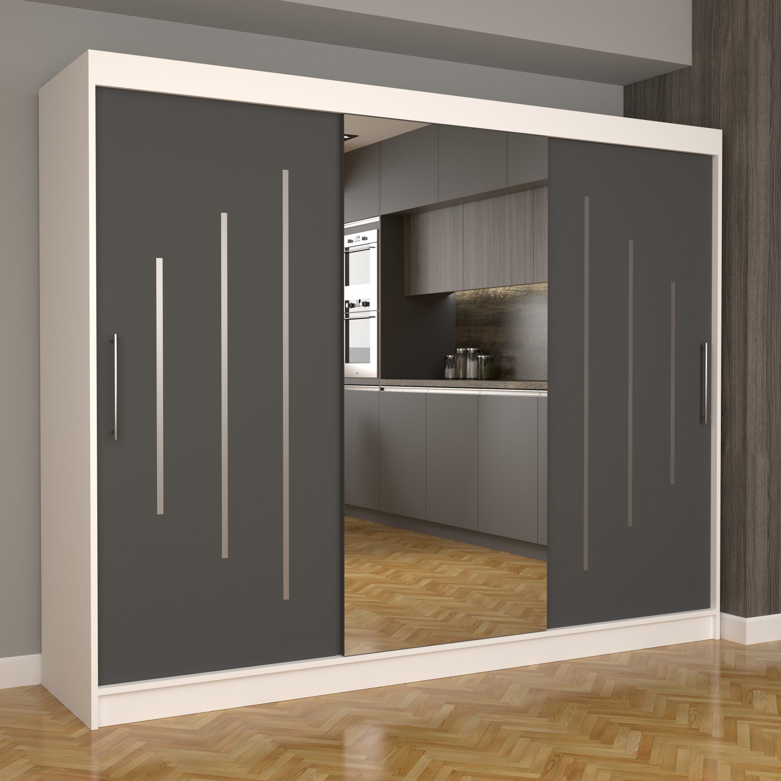 c-6-scaled-1.jpg Dulap Dormitor Nova Ultra 250 cm x 200 cm , cu Oglinda , Alb cu usi glisante Gri - imagine 1