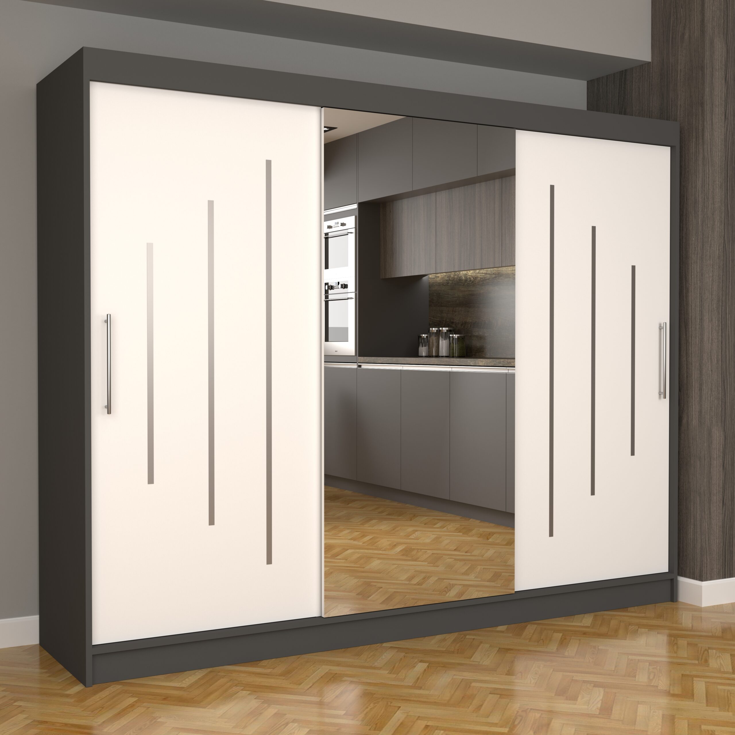 c-63-scaled-1.jpg Dulap Dormitor Nova Ultra 250 cm x 200 cm , cu Oglinda , Gri cu usi glisante Albe - imagine 1