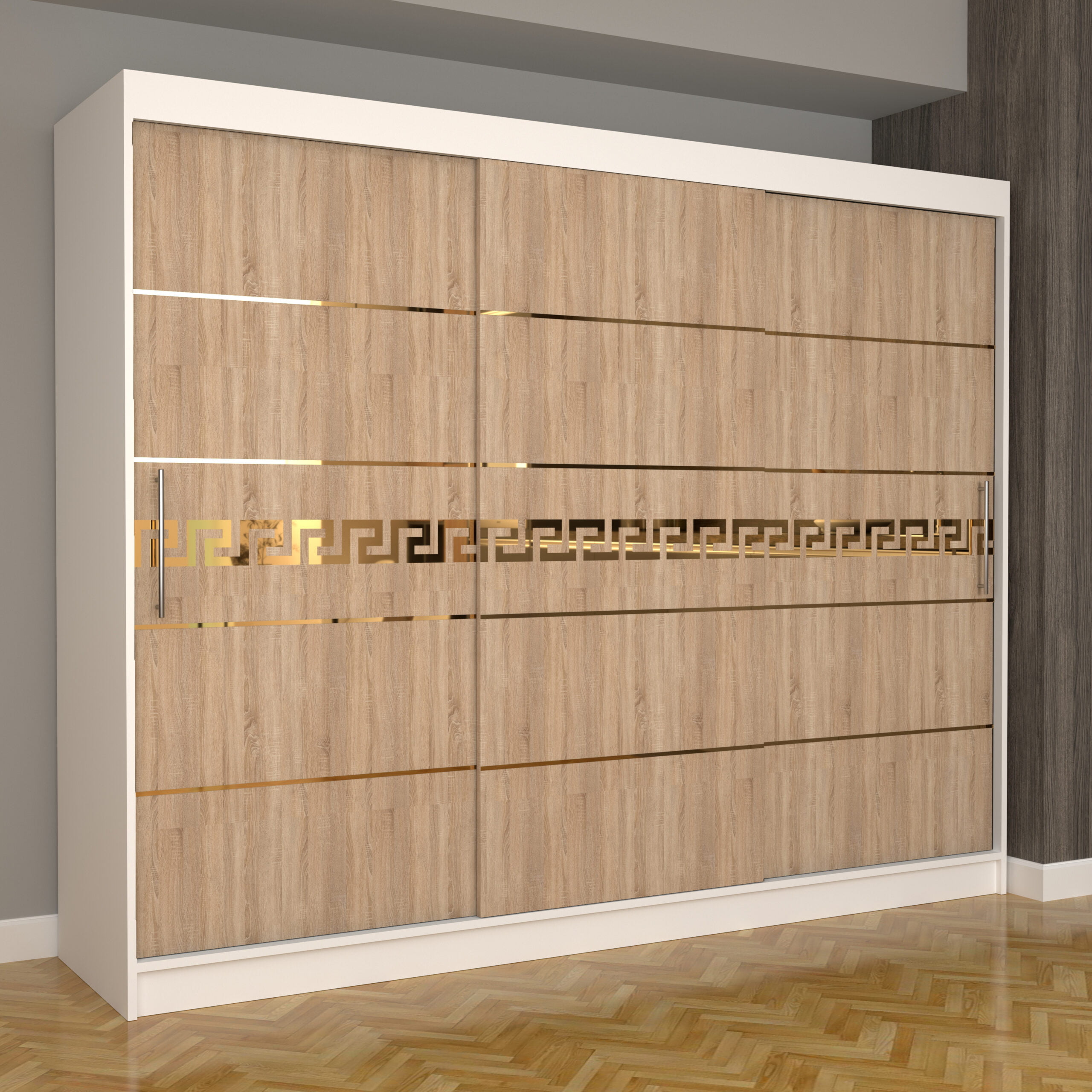 c-77-scaled-1.jpg Dulap Dormitor Nova Gold 250 cm x 200 cm Fara oglinda Alb cu usi Glisante Sonoma - imagine 1