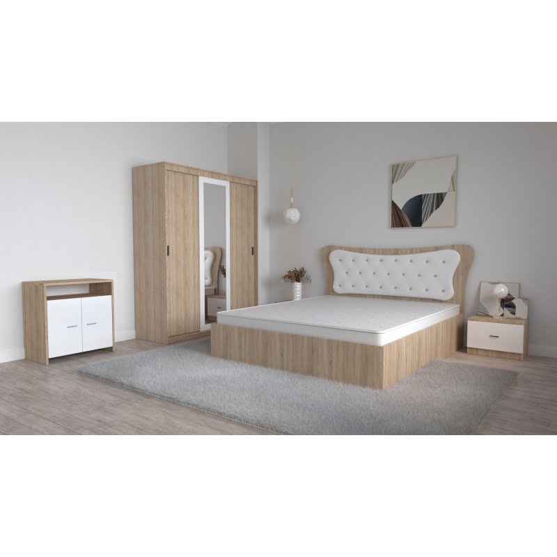 dormitor-dante-alb-cu-pat-matrimonial-160-cm-x-200-cm-dulap-lorena-3-usi-noptiere-si-comoda-tv-royal-6.jpg Dormitor Dante Sonoma Alb cu Pat Matrimonial 160 cm x 200 cm Dulap Royal cu Oglinda Noptiere si Comoda tv Lorena - imagine 1
