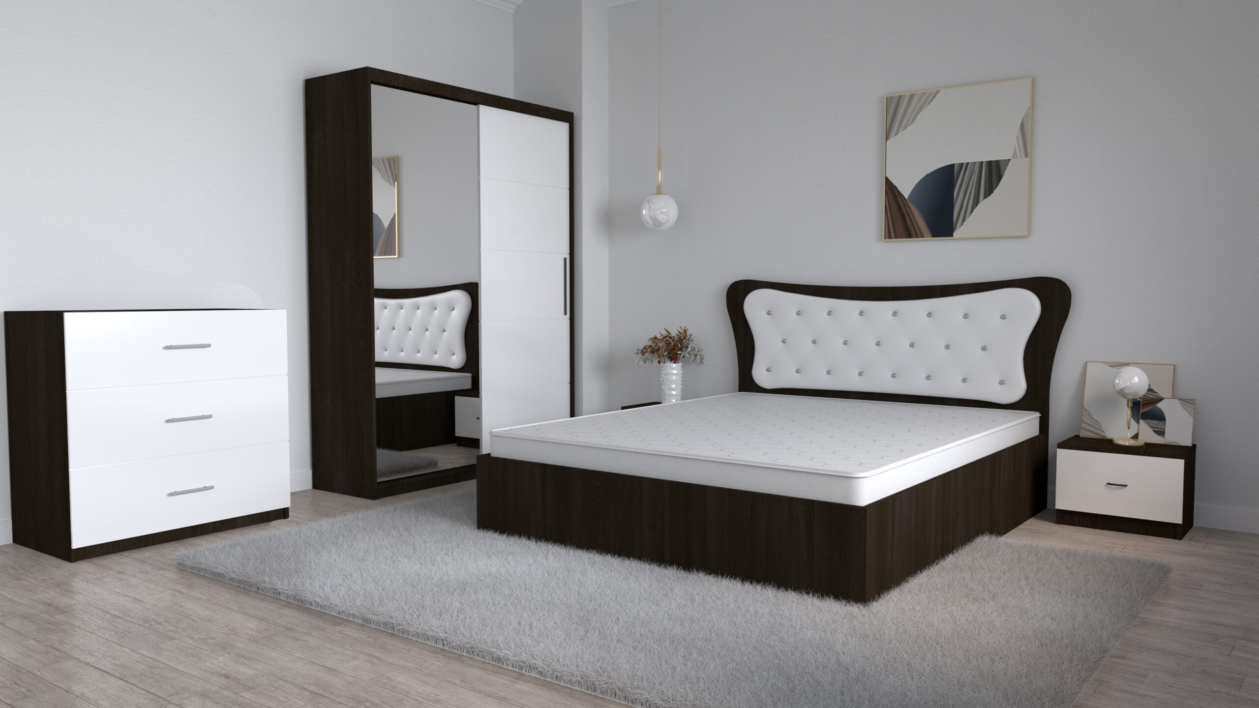 dormitor-dante-wenge-cu-dressing-deluxe-wenge-cu-oglinda-si-comoda-Alina-wenge-3-sertare-scaled-1.jpg Dormitor Dante Magia Alb cu Pat Matrimonial 160 cm x 200 cm Dulap Usi glisante cu Oglinda Noptiere si comoda Tv 3 sertare - imagine 1