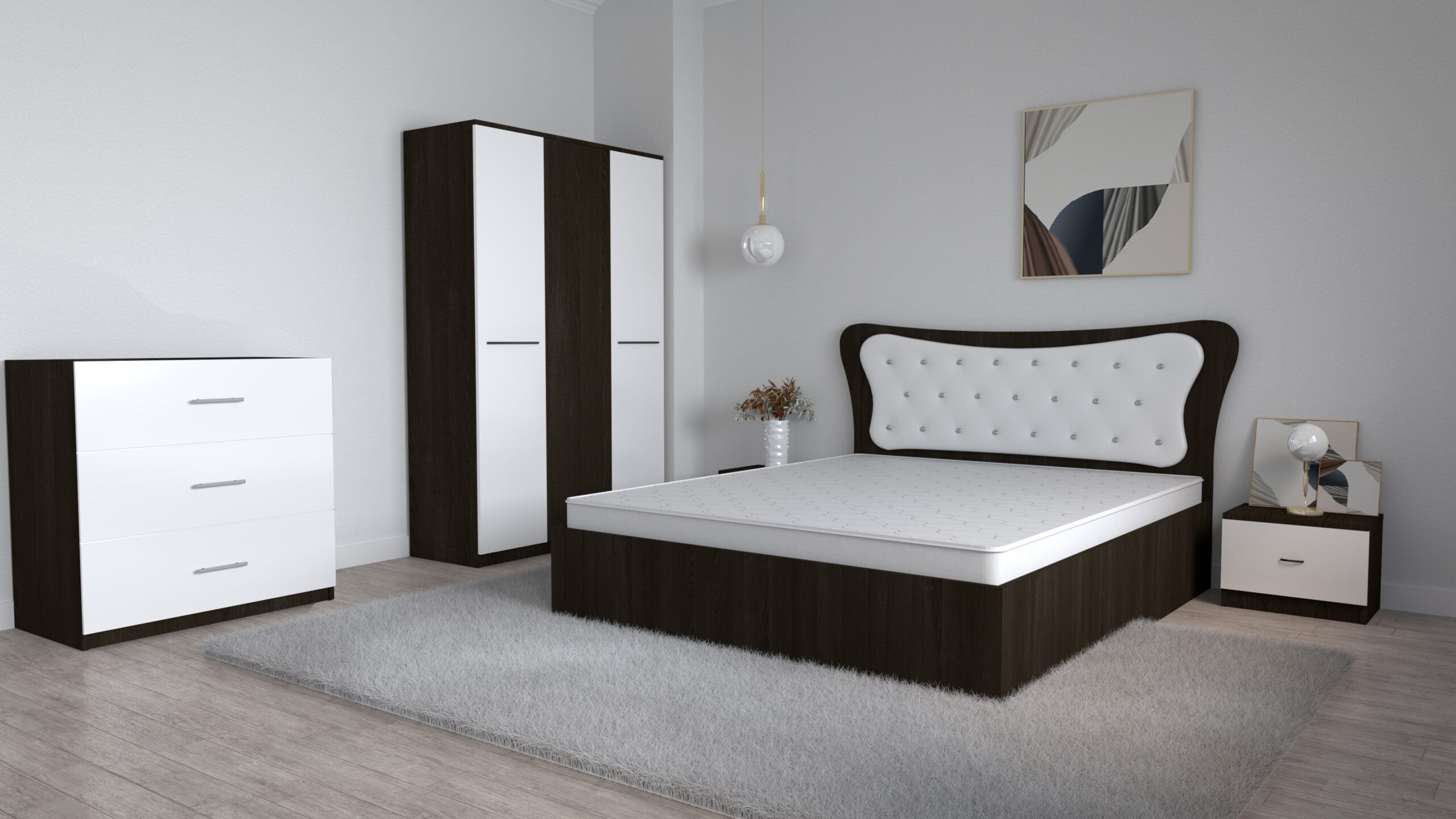 dormitor-dante-wenge-cu-dulap-Roxana-3-usi-wenge-si-comoda-Alina-wenge-3-sertare-scaled-1.jpg Dormitor Dante Magia Alb cu Pat Matrimonial 160 cm x 200 cm Dulap Lorena 3 usi Noptiere si comoda tv 3 sertare - imagine 1