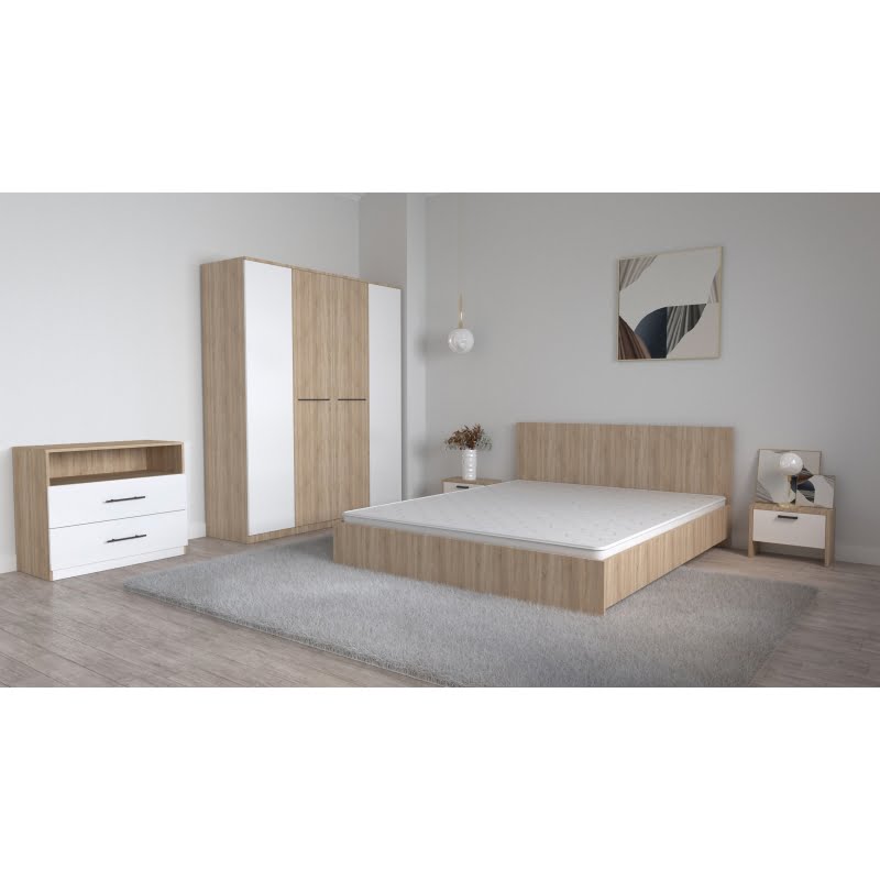 dormitor-lorena-sonoma-alb-cu-pat-matrimonial-dulap-lorena-4-usi-noptiere-si-comoda-tv-royal-.jpg Dormitor Lorena Sonoma Alb cu Pat Matrimonial Dulap Lorena 4 usi Noptiere si comoda Tv Royal - imagine 1