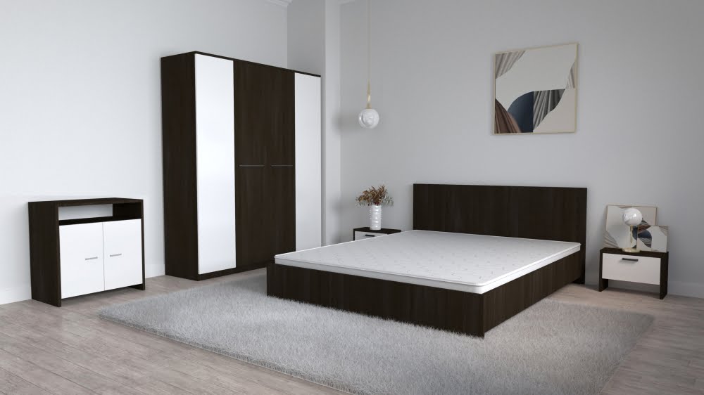 dormitor-lorena-wenge-alb-cu-pat-matrimonial-dulap-lorena-4-usi-noptiere-si-comoda-tv-lorena-.jpg Dormitor Lorena Wenge Alb cu Pat Matrimonial Dulap Lorena 4 usi Noptiere si comoda Tv Lorena - imagine 1