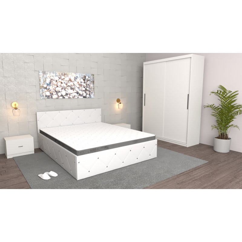 dormitor-milano-alb-cu-dulap-fara-oglindapat-matrimonial-noptiere.jpg Dormitor Milano Alb cu dulap usi glisante fara oglinda,Pat Matrimonial Alb Si Noptiere Albe - imagine 1