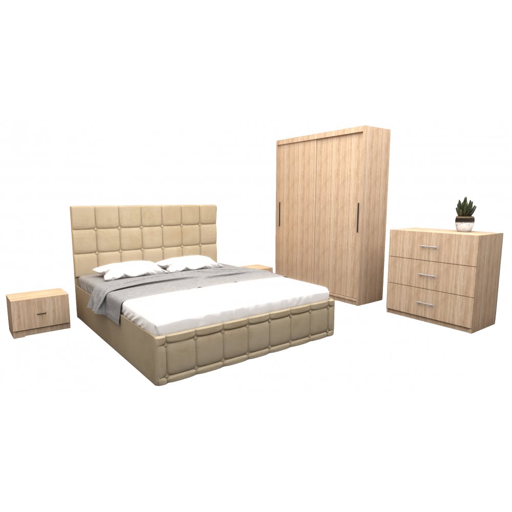 dormitor-regal-cu-pat-tapitat-bej-stofa-cu-dulap-usi-glisante-sonoma-fara-oglinda-si-fara-comoda-tv-1-1.jpg Set Dormitor Regal cu Pat Tapitat Bej stofa cu dulap usi glisante Sonoma fara oglinda si cu comoda Tv - imagine 2