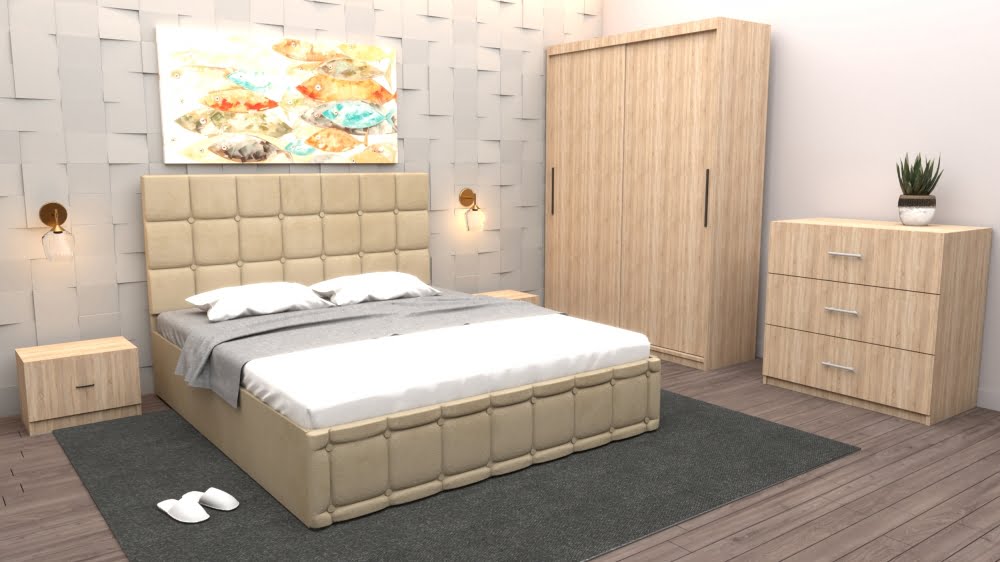 dormitor-regal-cu-pat-tapitat-bej-stofa-cu-dulap-usi-glisante-sonoma-fara-oglinda-si-fara-comoda-tv.jpg Set Dormitor Regal cu Pat Tapitat Bej stofa cu dulap usi glisante Sonoma fara oglinda si cu comoda Tv - imagine 3
