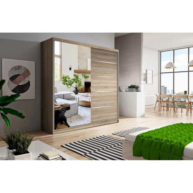 dressing-deluxe-150x200x61-cm-sonoma-cu-oglinda-1.jpg Dressing Violeta 150 cm Sonoma cu usi Sonoma glisante cu oglinda - imagine 2