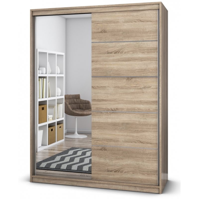 dressing-deluxe-150x200x61-cm-sonoma-cu-oglinda.jpg Dressing Violeta 150 cm Sonoma cu usi Sonoma glisante cu oglinda - imagine 1