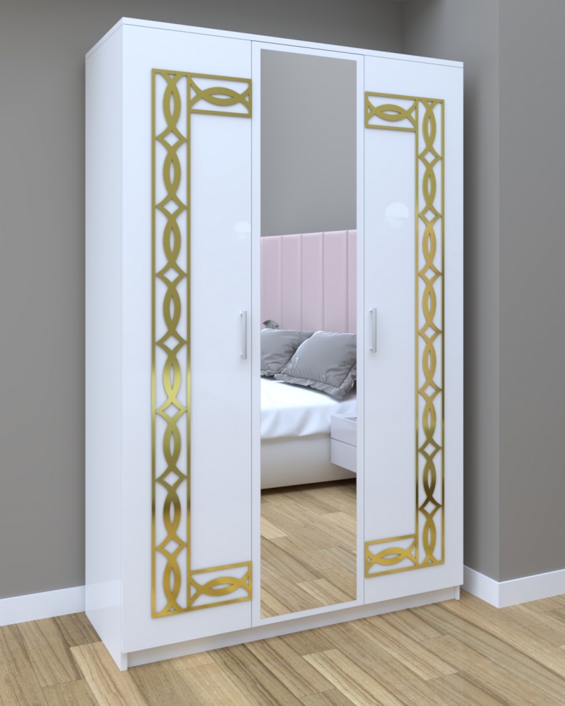 dressing-star-daria-gold-123-cm-alb-cu-usi-albe-cu-oglinda.jpg Dressing Star Daria Gold 123 cm alb cu usi albe cu oglinda - imagine 1