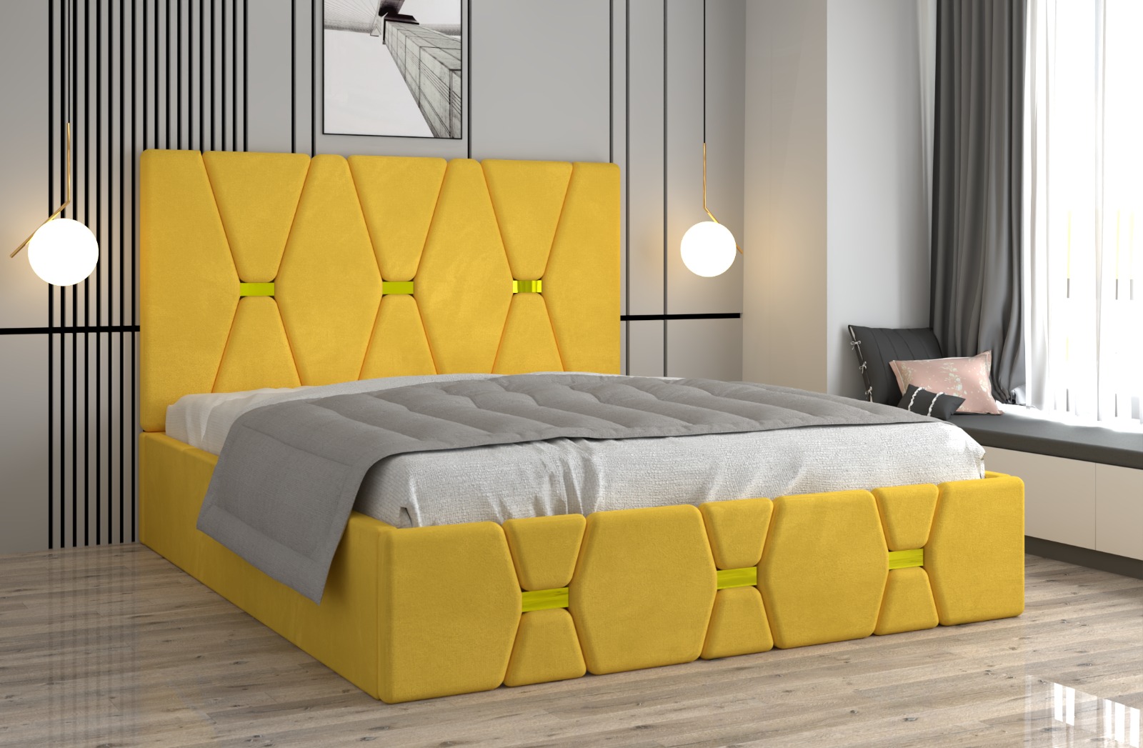 galben-1.jpg Pat tapitat Maria Galben Stofa - imagine 1