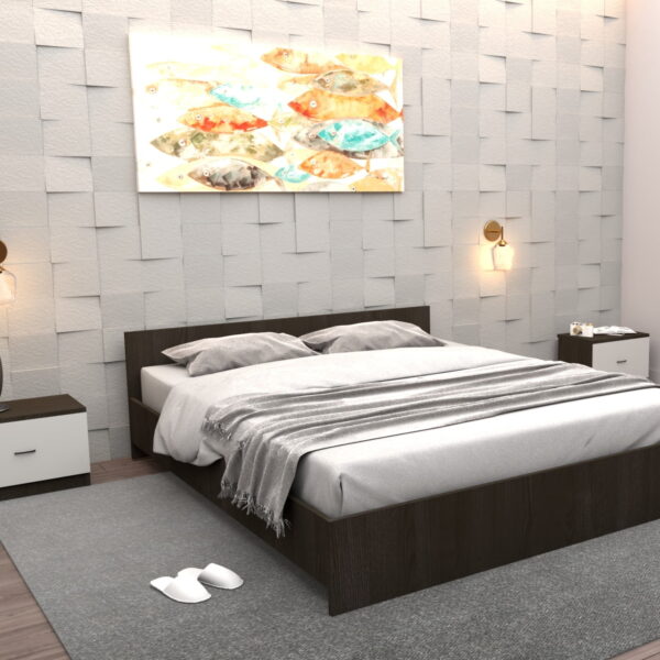 Pat Lorena Wenge cu Saltea si Set Noptiere