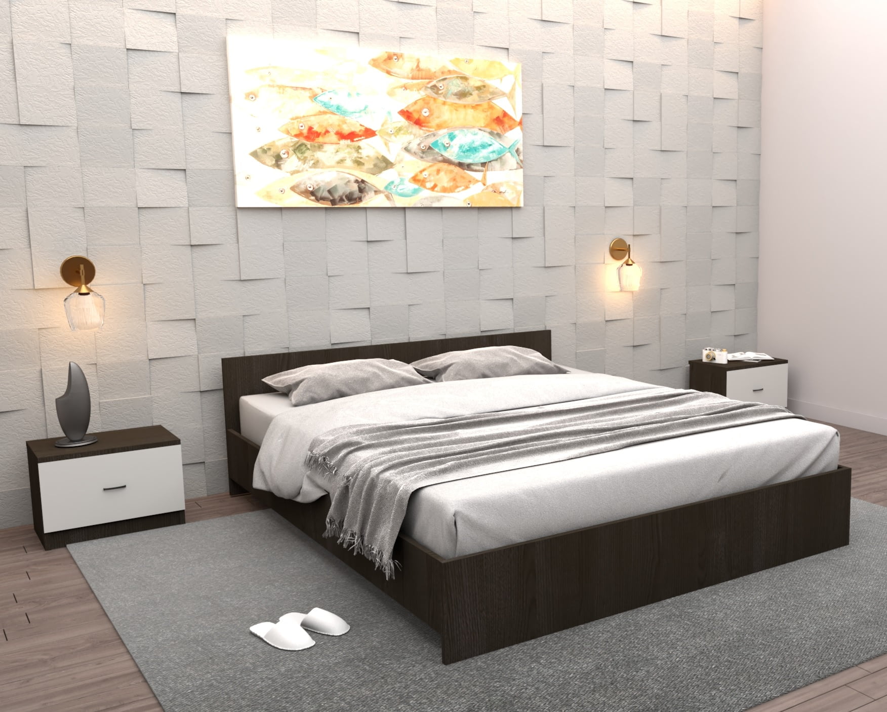 kastanomu-redi-1.jpg Pat Lorena Wenge cu Saltea si Set Noptiere - imagine 1