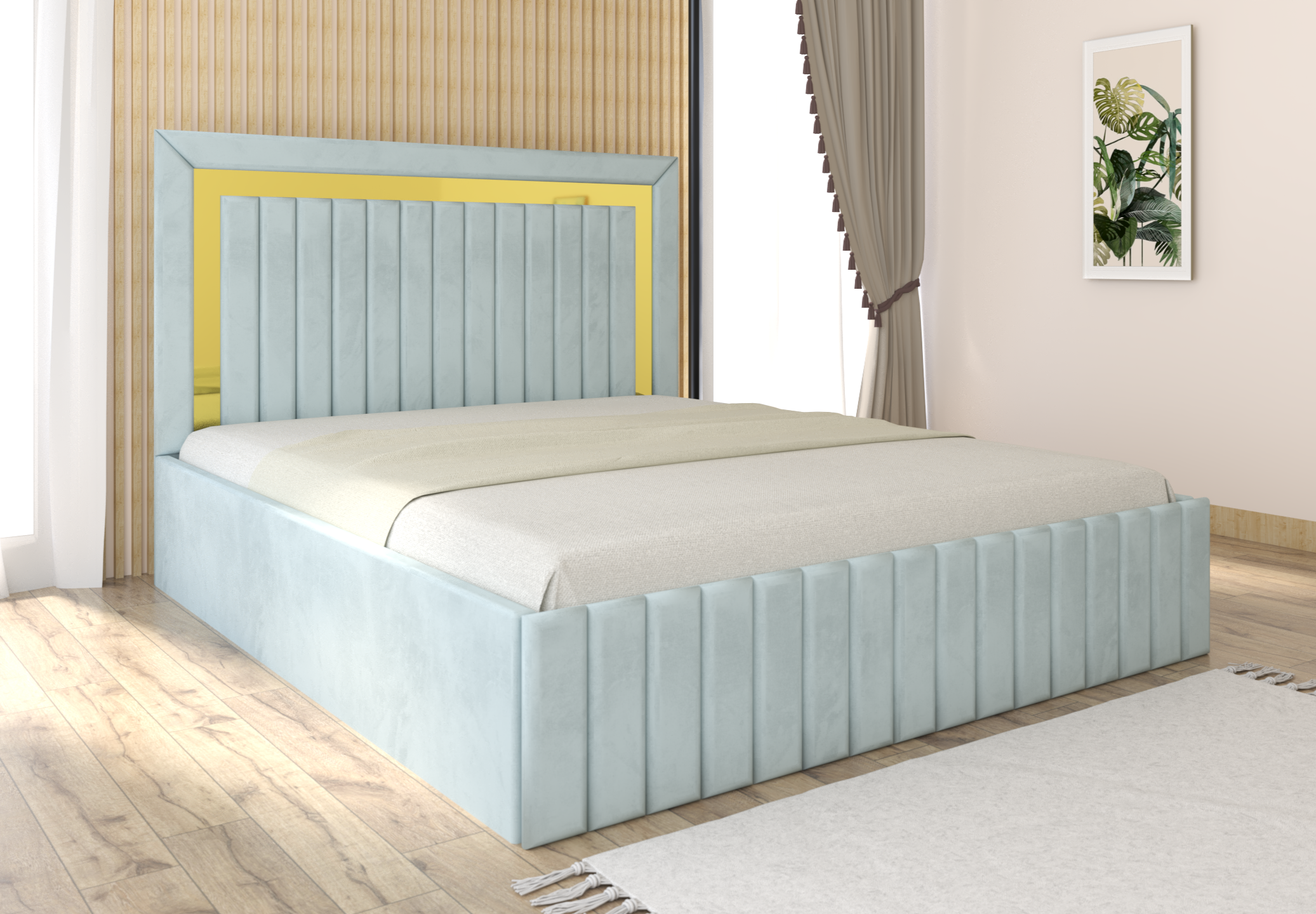 lemon-gold.png Pat tapitat Matei Lemon Stofa cu oglinda Gold - imagine 1