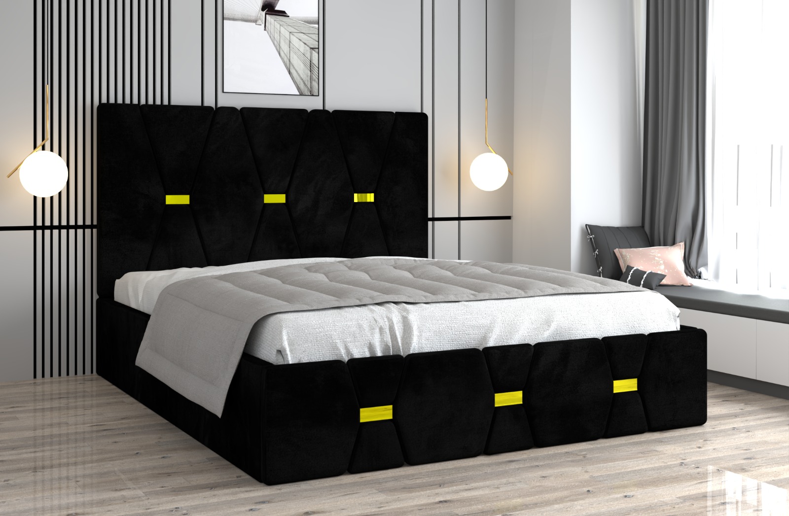 negru-1.jpg Pat tapitat Maria Negru Stofa - imagine 1