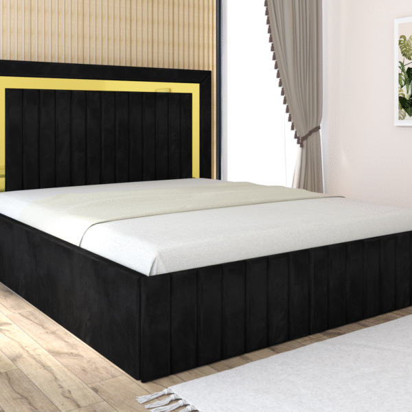 Pat tapitat Matei Negru Stofa cu oglinda Gold