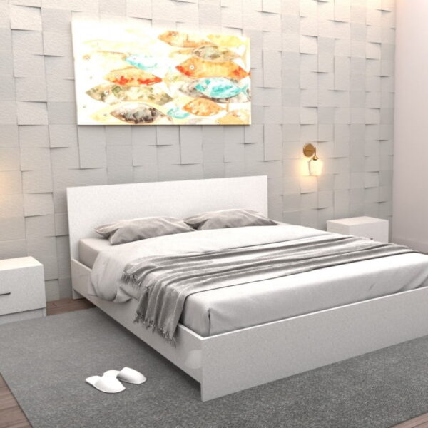 Pat Lorena Alb cu Saltea si Set Noptiere