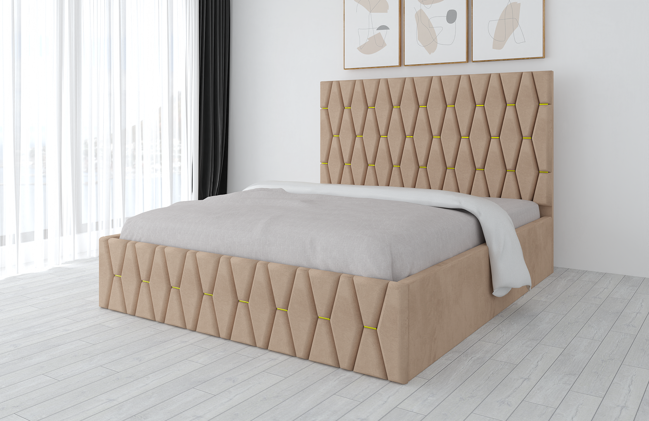 pat-tapitat-ana-crem-din-stofa-fara-saltea.png Pat Tapitat Ana Crem din stofa - imagine 1