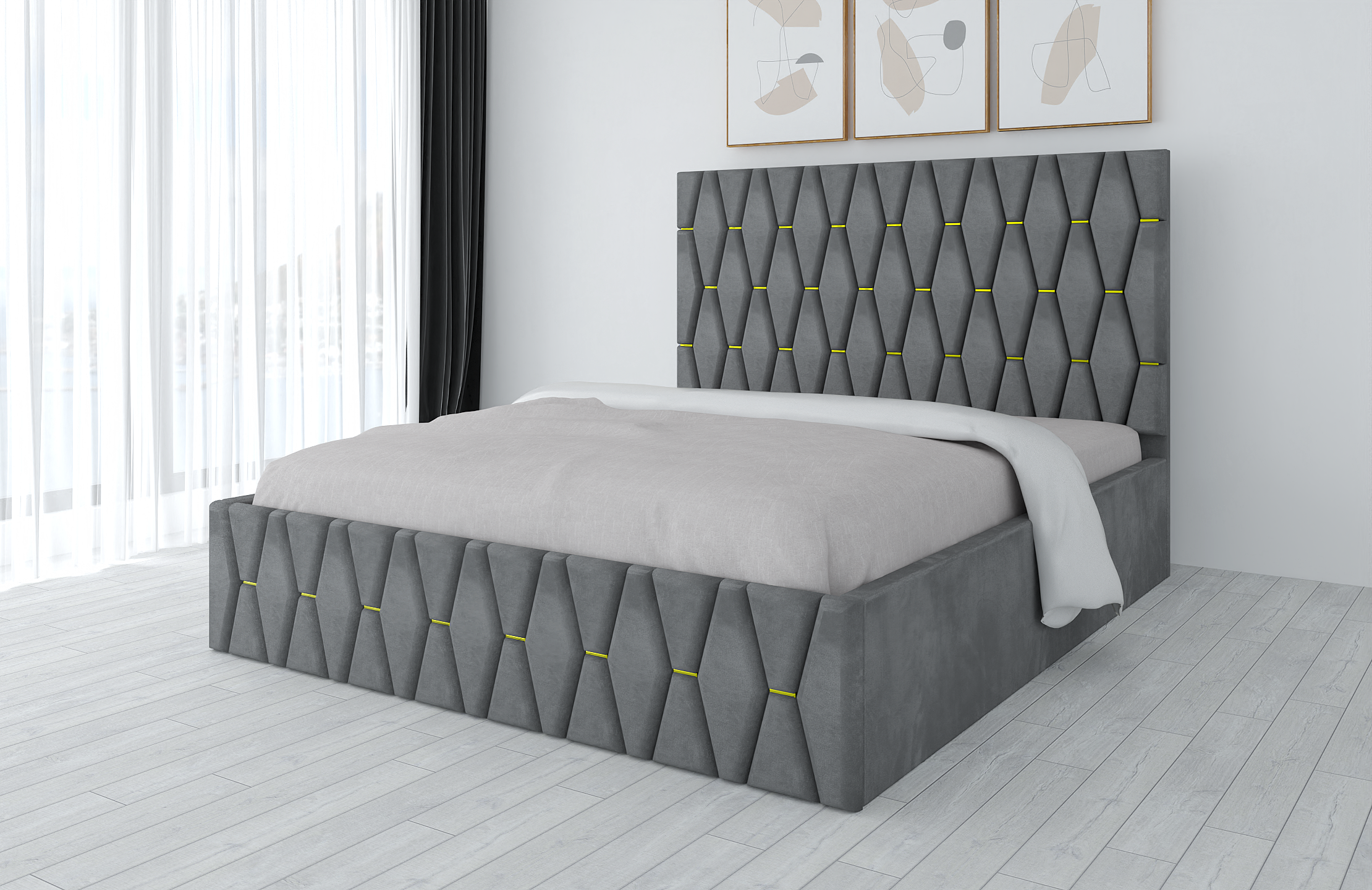 pat-tapitat-ana-gri-din-stofa-fara-saltea.png Pat Tapitat Ana Gri din stofa - imagine 1