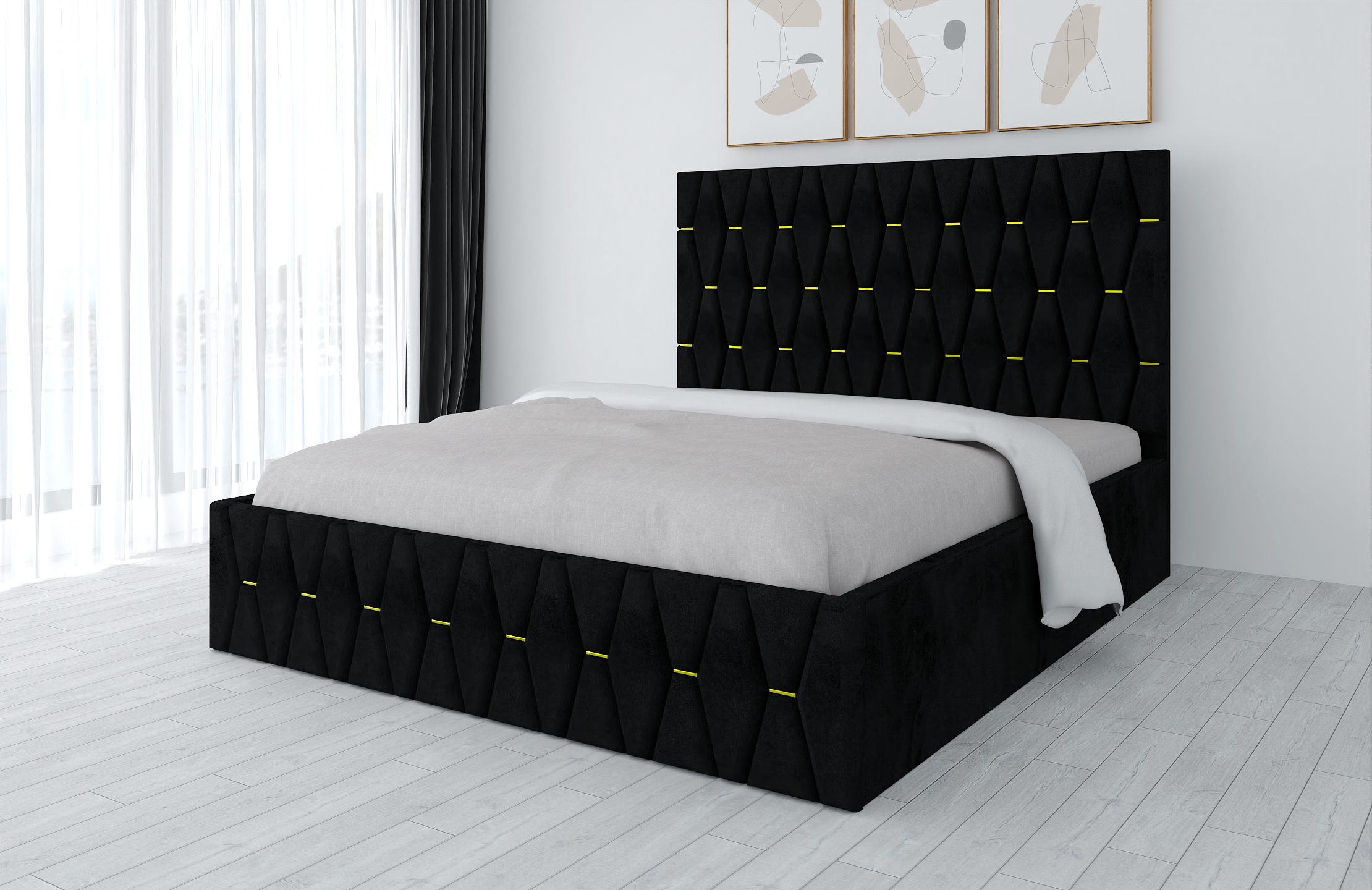 pat-tapitat-ana-negru-din-stofa-fara-saltea.png Pat Tapitat Ana Negru din stofa - imagine 1