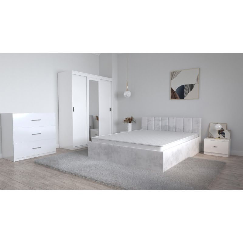 set-dormitor-oliver-alb-cu-pat-tapitat-alb-dulap-lorena-4-usi-noptiere-si-comoda-tv-3-sertare-3.jpg Set Dormitor Oliver Alb cu Pat tapitat Alb Dressing 3 usi glisante cu oglinda Noptiere si Comoda TV 3 sertare - imagine 1
