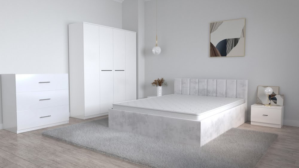 set-dormitor-oliver-alb-cu-pat-tapitat-alb-dulap-lorena-4-usi-noptiere-si-comoda-tv-3-sertare.jpg Set Dormitor Oliver Alb cu Pat tapitat Alb Dulap Lorena 4 usi Noptiere si Comoda TV 3 sertare - imagine 1