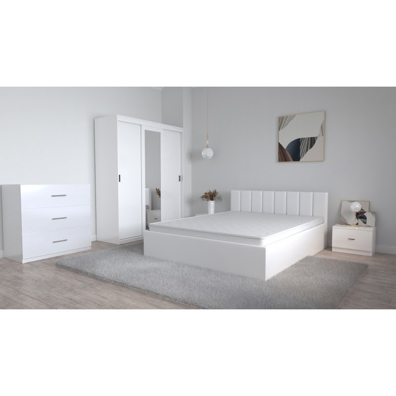 set-dormitor-oliver-alb-cu-pat-tapitat-negru-dulap-lorena-3-usi-noptiere-si-comoda-tv-3-sertare-3.jpg Set Dormitor Oliver Alb cu Pat Tapitat Alb Piele ecologica Dressing 3 usi Glisante cu oglinda Noptiere si comoda Tv 3 sertare - imagine 1