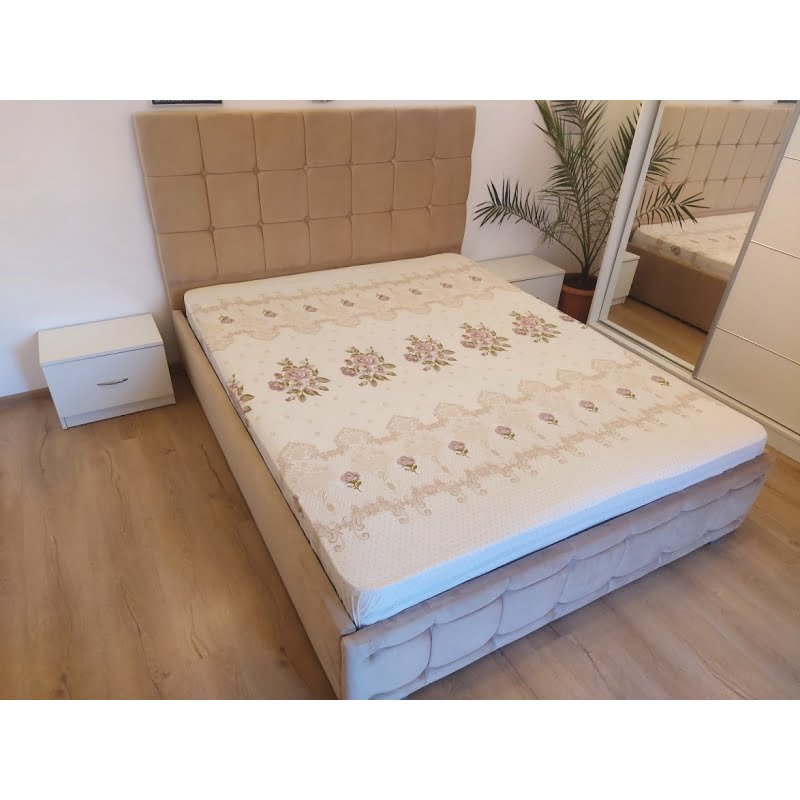 set-dormitor-regal-cu-pat-tapitat-bej-160-cm-x-200-cm-4.jpg Set Dormitor Regal cu Pat Tapitat Bej din stofa Dulap Gabriel 2 usi glisante cu oglinda - imagine 6