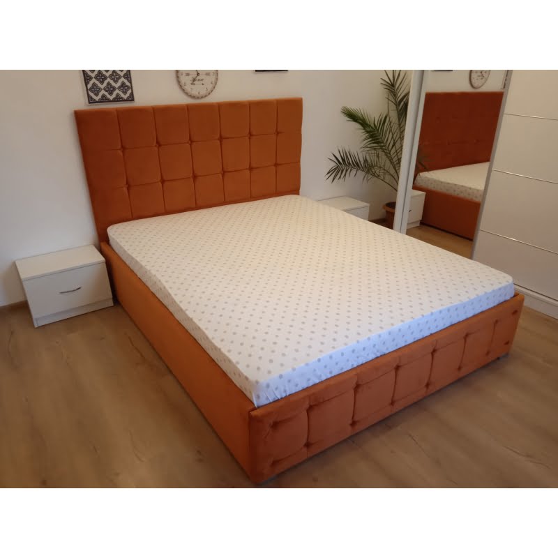 set-dormitor-regal-cu-pat-tapitat-caramiziu-160-cm-x-200-cm-5.jpg Set Dormitor Regal cu Pat Tapitat Caramiziu din stofa Dulap Gabriel 2 usi glisante cu oglinda - imagine 7