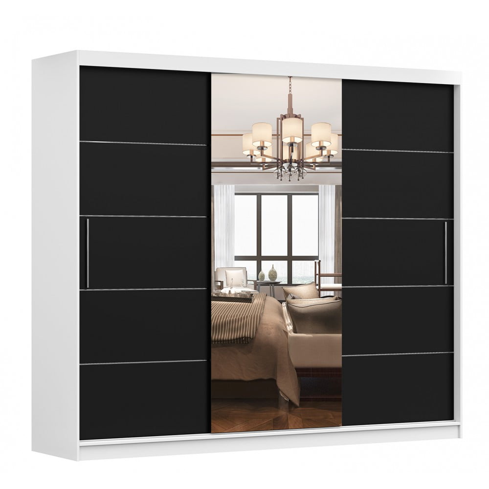 szafa-alba-i-250-cm-1.jpg Dressing Amelia 250 cm Alb cu usi Wenge glisante cu oglinda - imagine 1