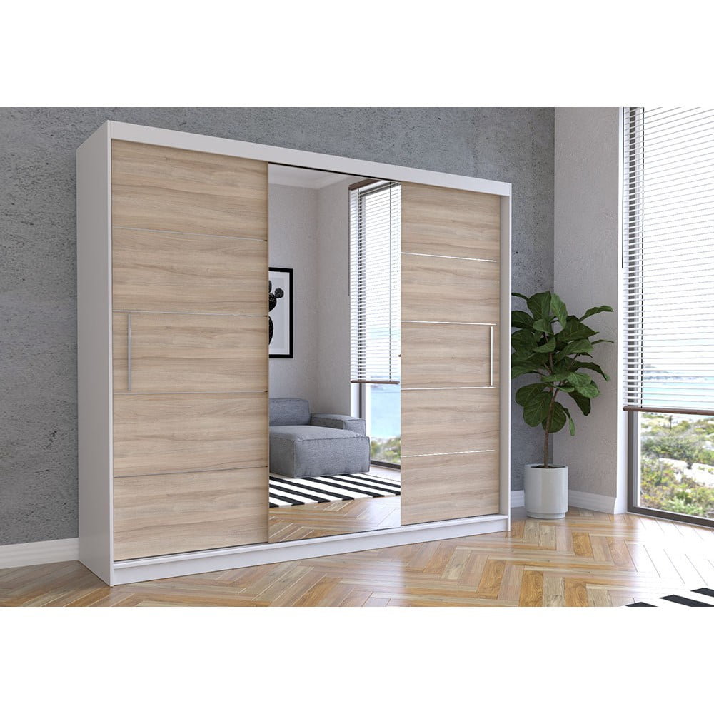 szafa-alba-i-250-cm-10-1.jpg Dressing Amelia 233 cm Alb cu usi Sonoma glisante cu oglinda - imagine 2