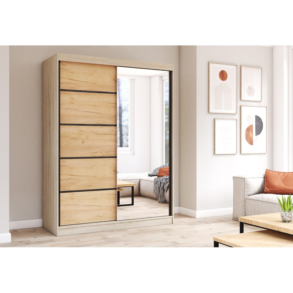 szafa-vista-05-craft-150cm-4.jpg Dressing Violeta 150 cm Sonoma cu usi Oak Craft Gold glisante cu oglinda - imagine 2