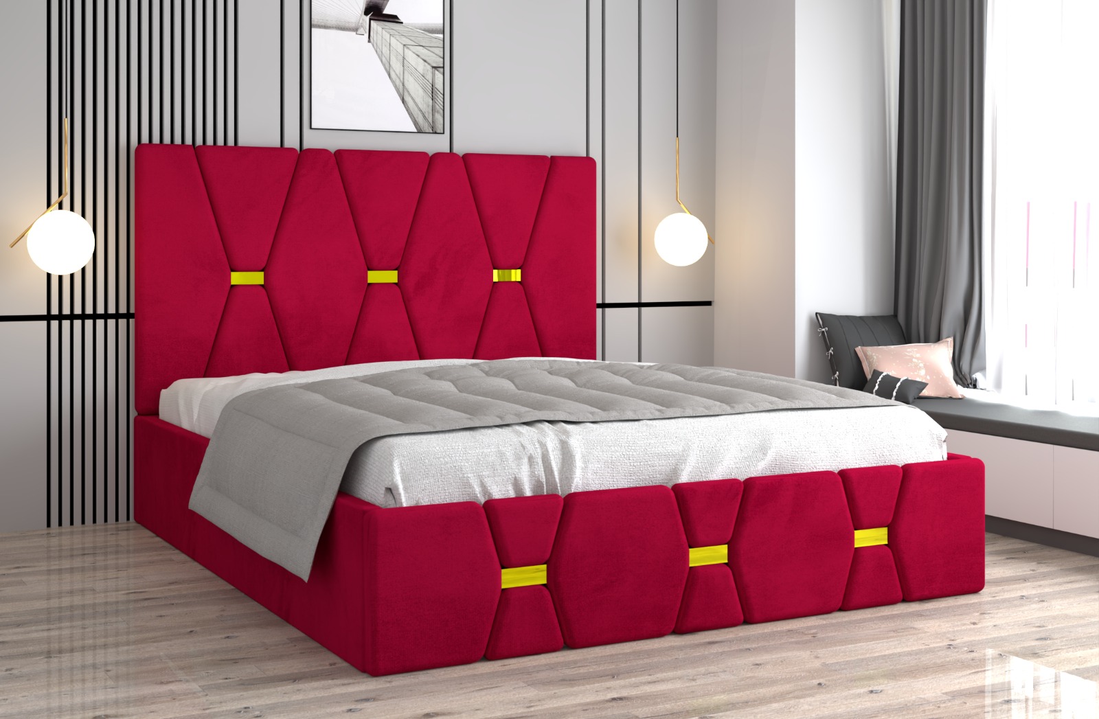 visiniu-1.jpg Pat tapitat Maria Vișiniu Stofa - imagine 1